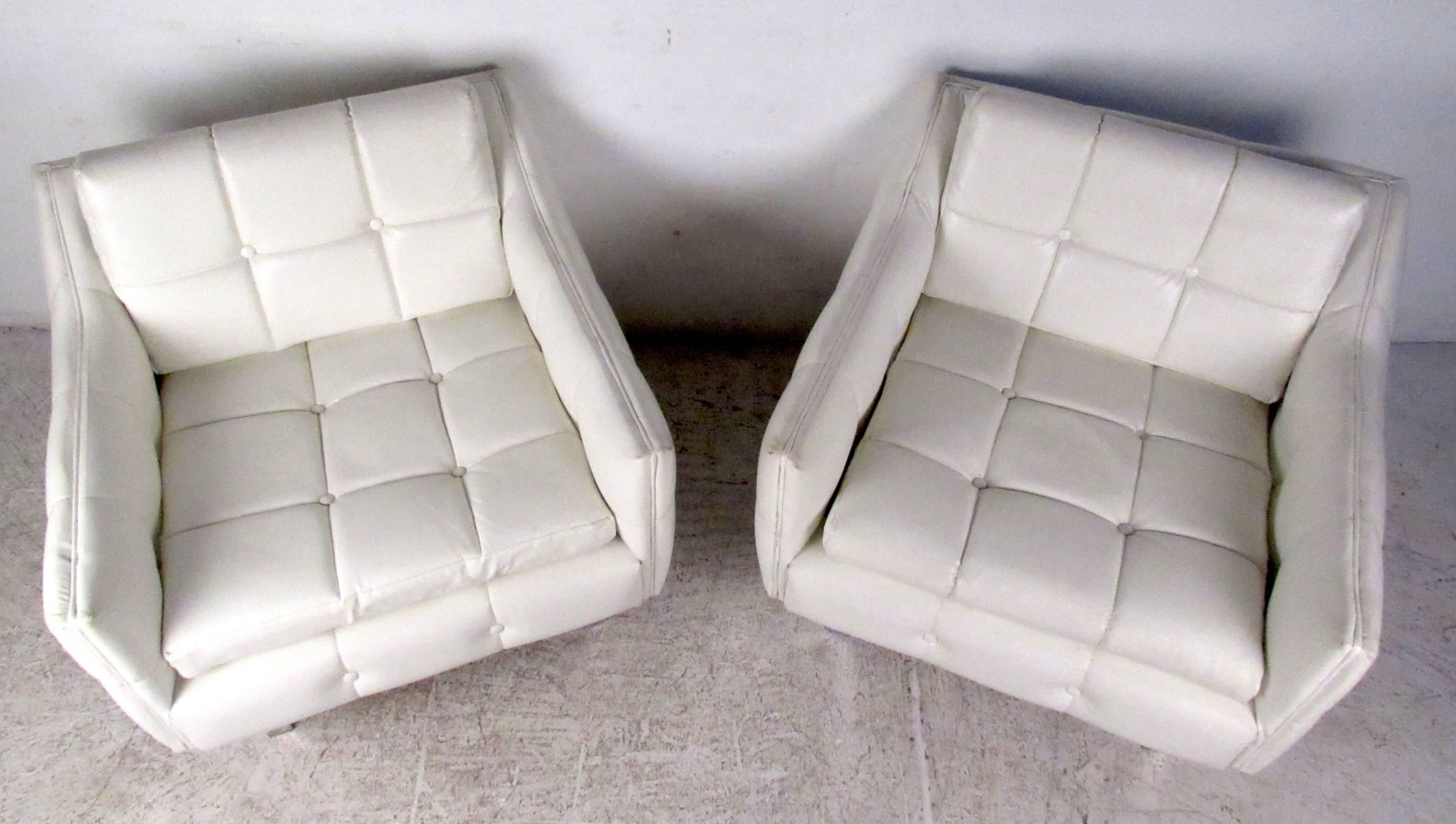 Mid-20th Century Pair Mid-Century Tufted Lounge Chairs For Sale