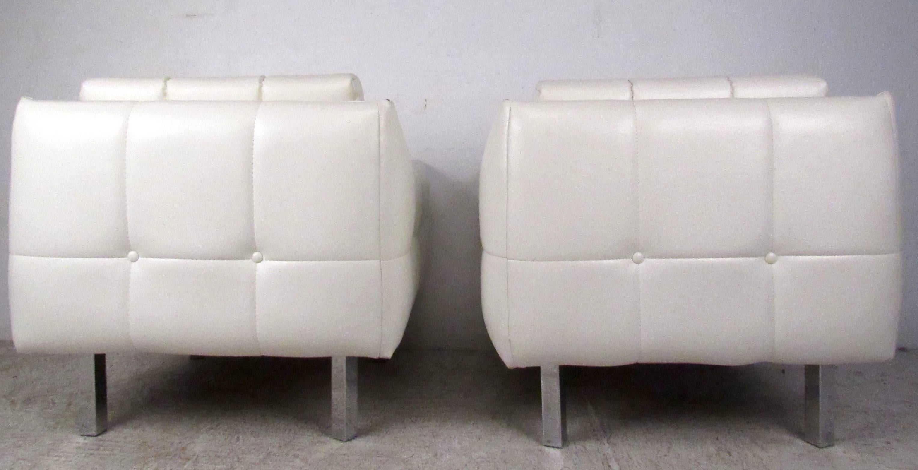 Pair Mid-Century Tufted Lounge Chairs For Sale 1
