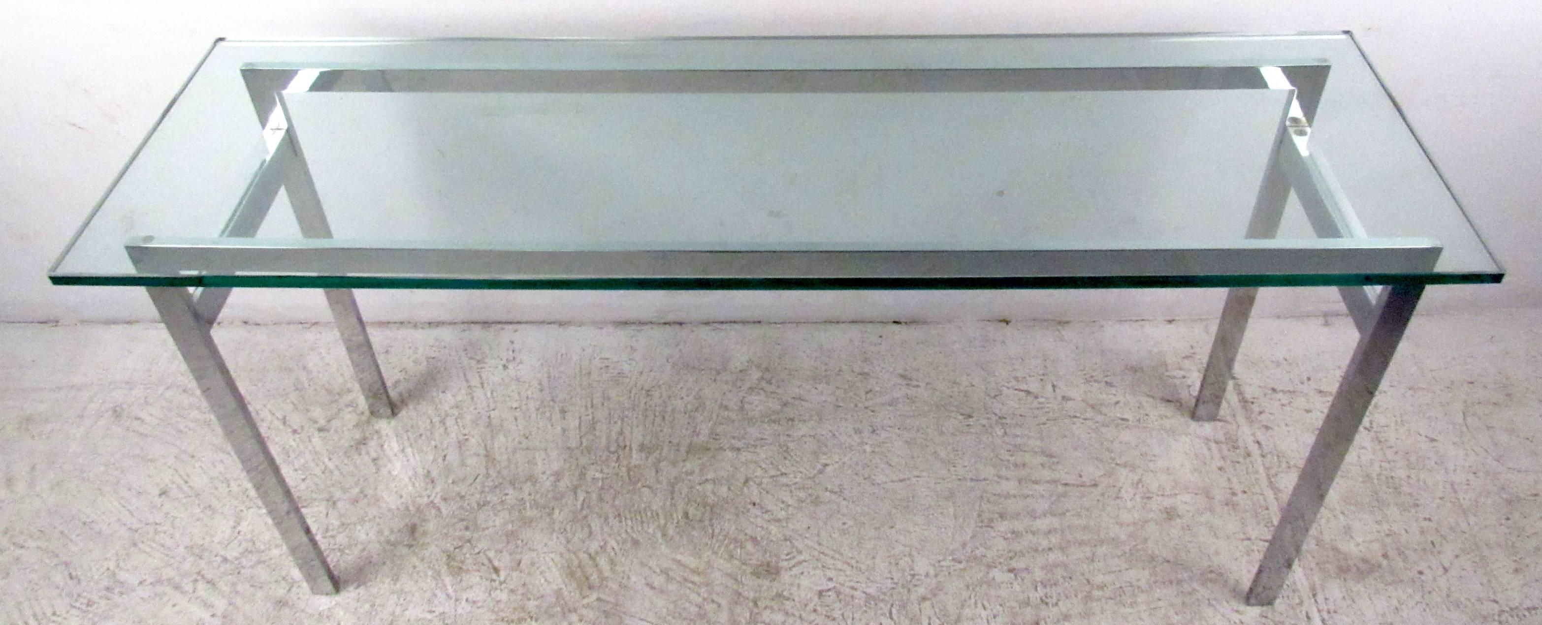 Mid-Century Modern Mid-Century Milo Baughman Style Chrome and Glass Console Table