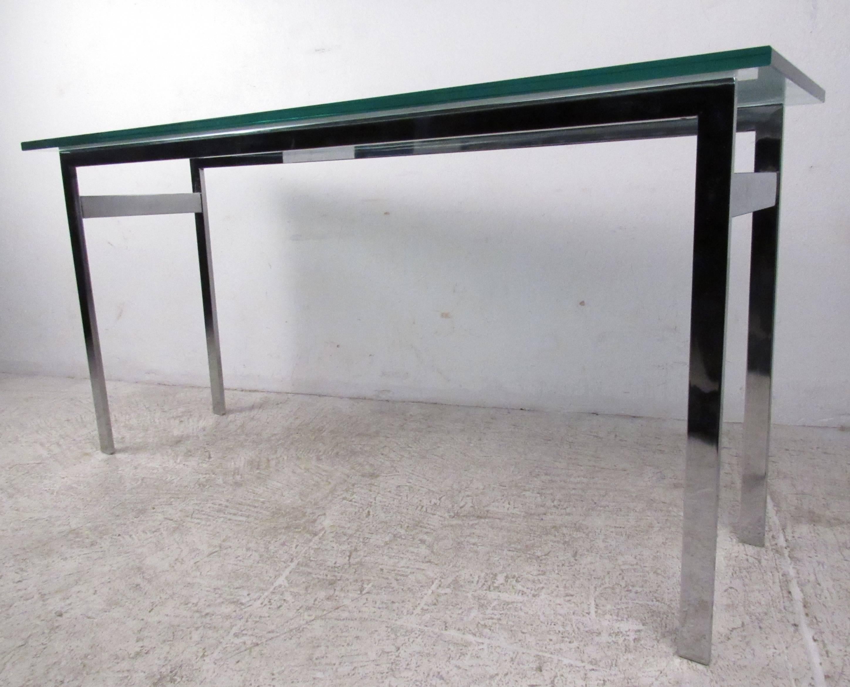 Mid-20th Century Mid-Century Milo Baughman Style Chrome and Glass Console Table