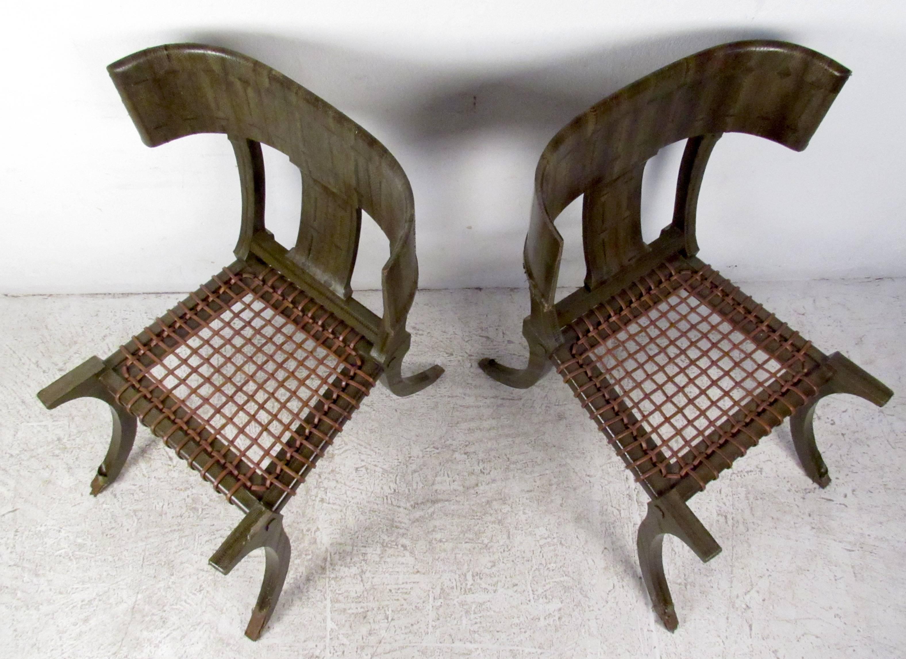 Mid-Century Modern Pair of Snake Skin Klismos Chairs after Robsjohn-Gibbings