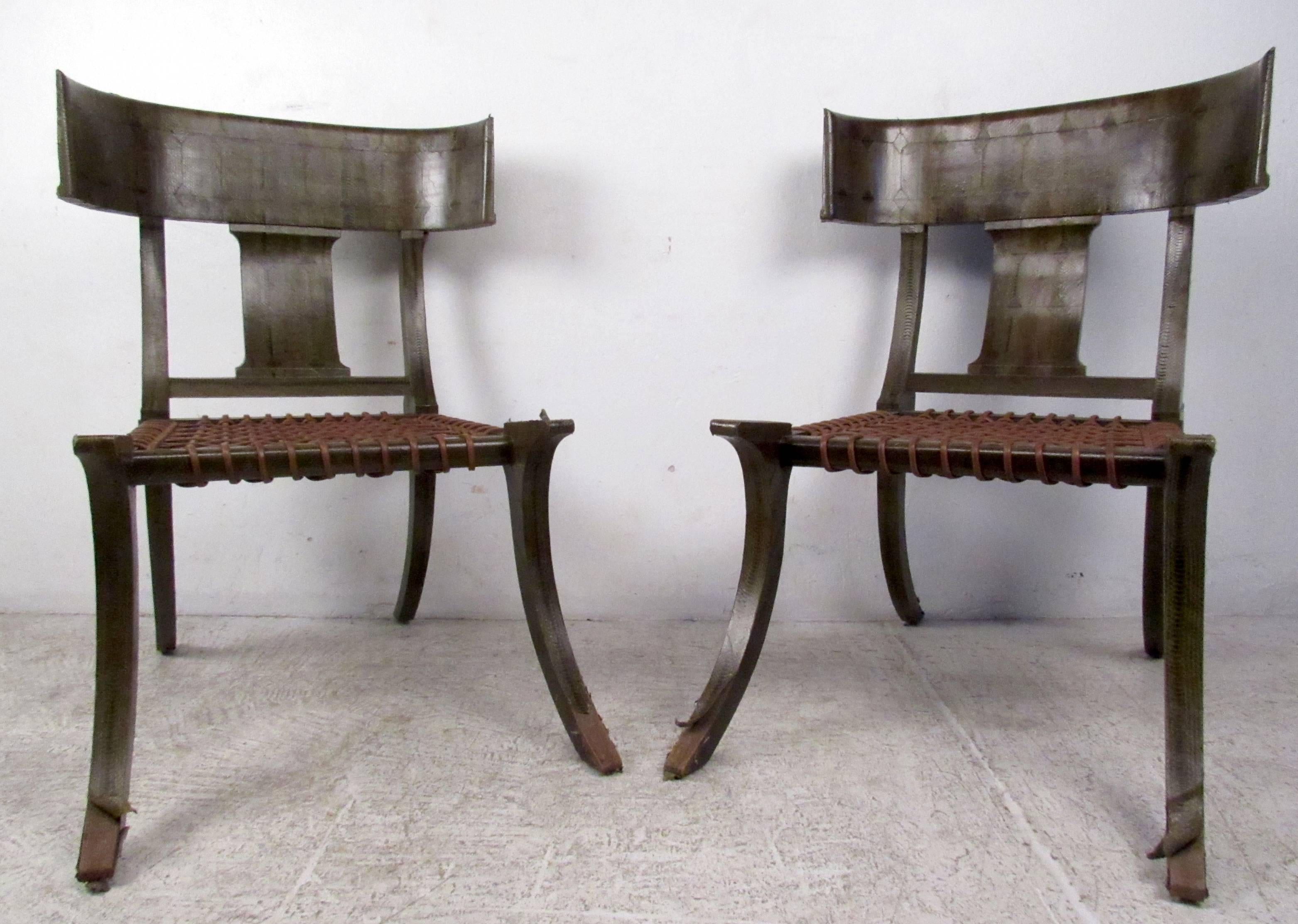 Pair of Snake Skin Klismos Chairs after Robsjohn-Gibbings In Good Condition In Brooklyn, NY