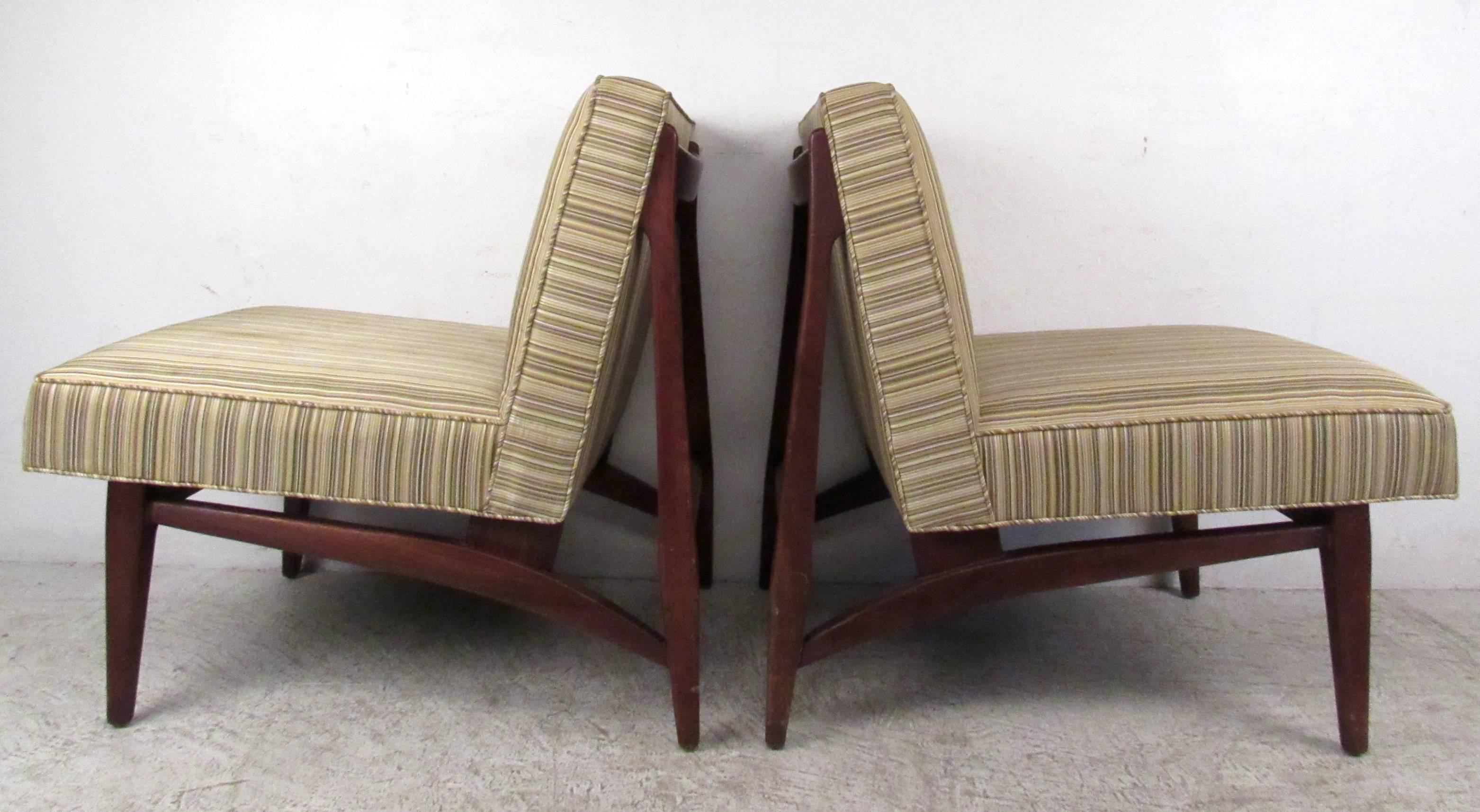 Upholstery Pair of Jens Risom Style Slipper Chairs For Sale