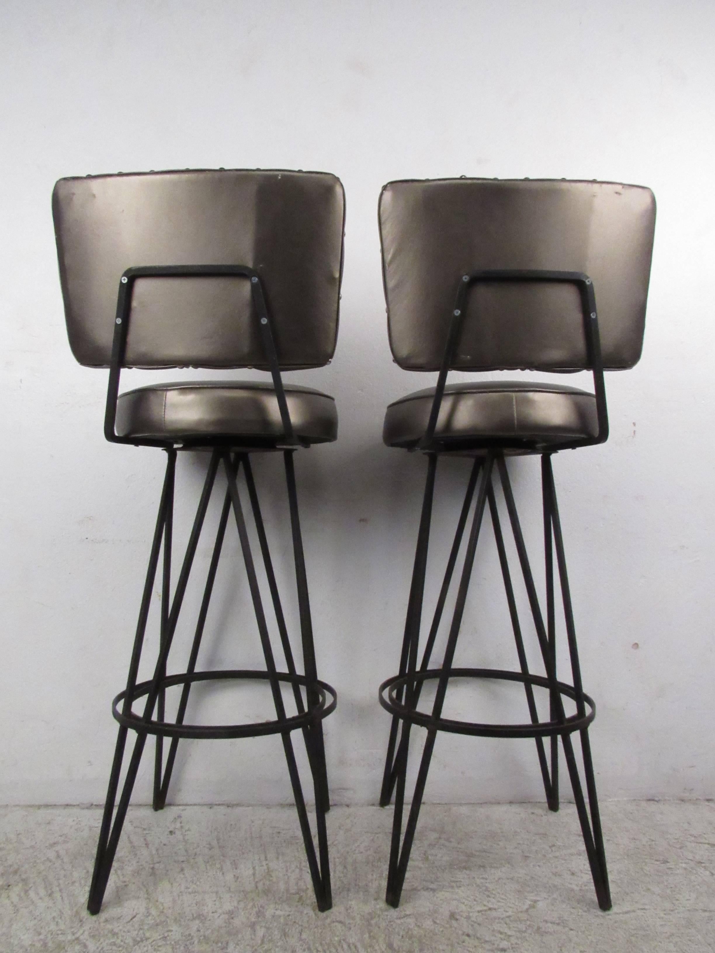 Pair of Mid-Century Frederick Weinberg Style Stools For Sale 2