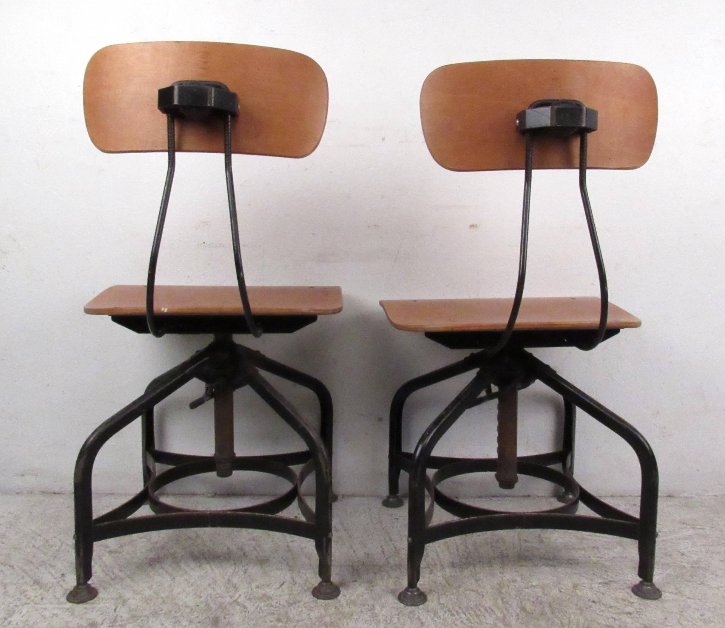 Metal Pair of Mid-Century Draftsman Swivel Stools by Toledo