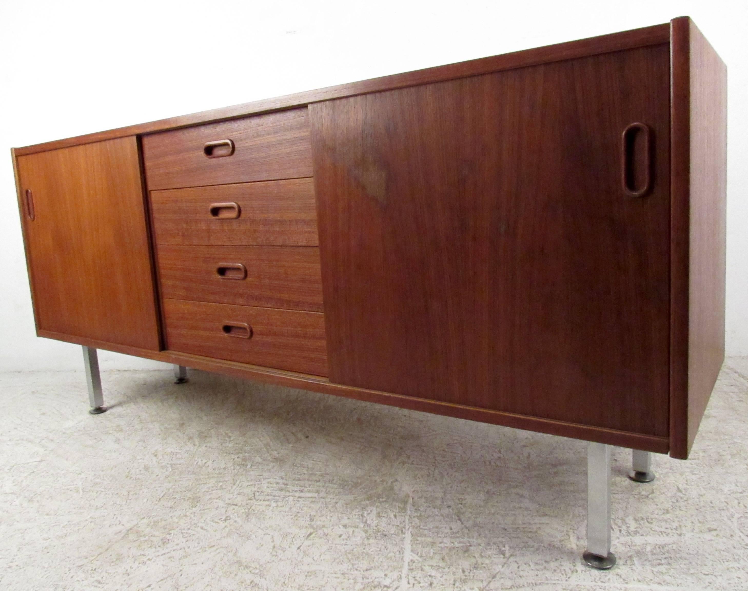 Mid-20th Century Mid-Century Teak and Chrome Credenza