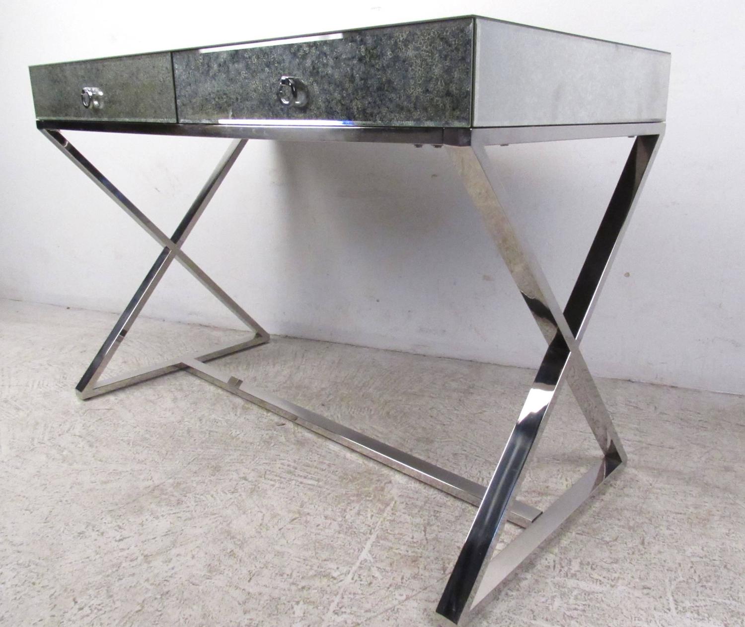 MidCentury Style Glass Top Writing Desk For Sale at 1stdibs