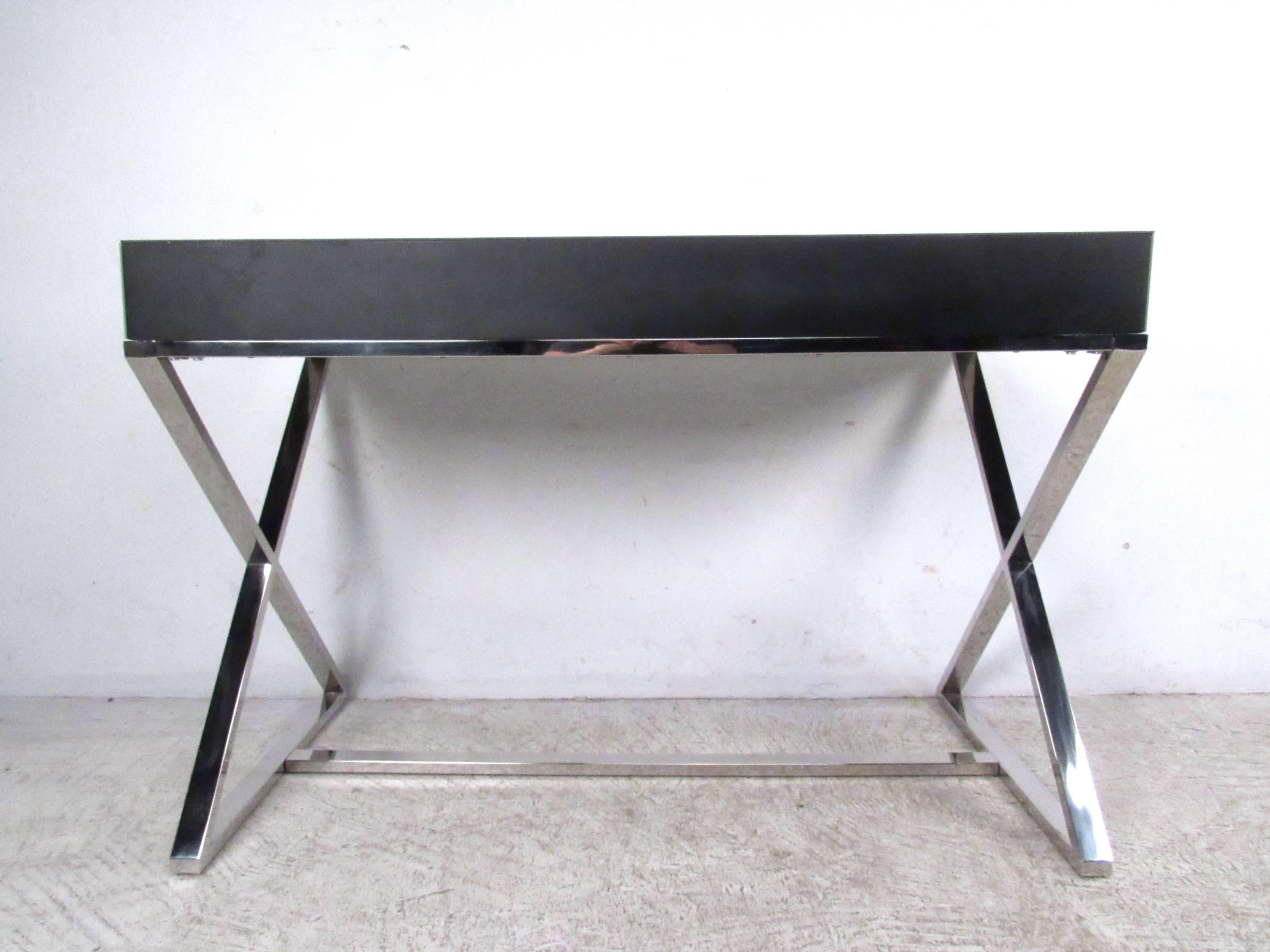 Glass Top X-Base Desk For Sale 2