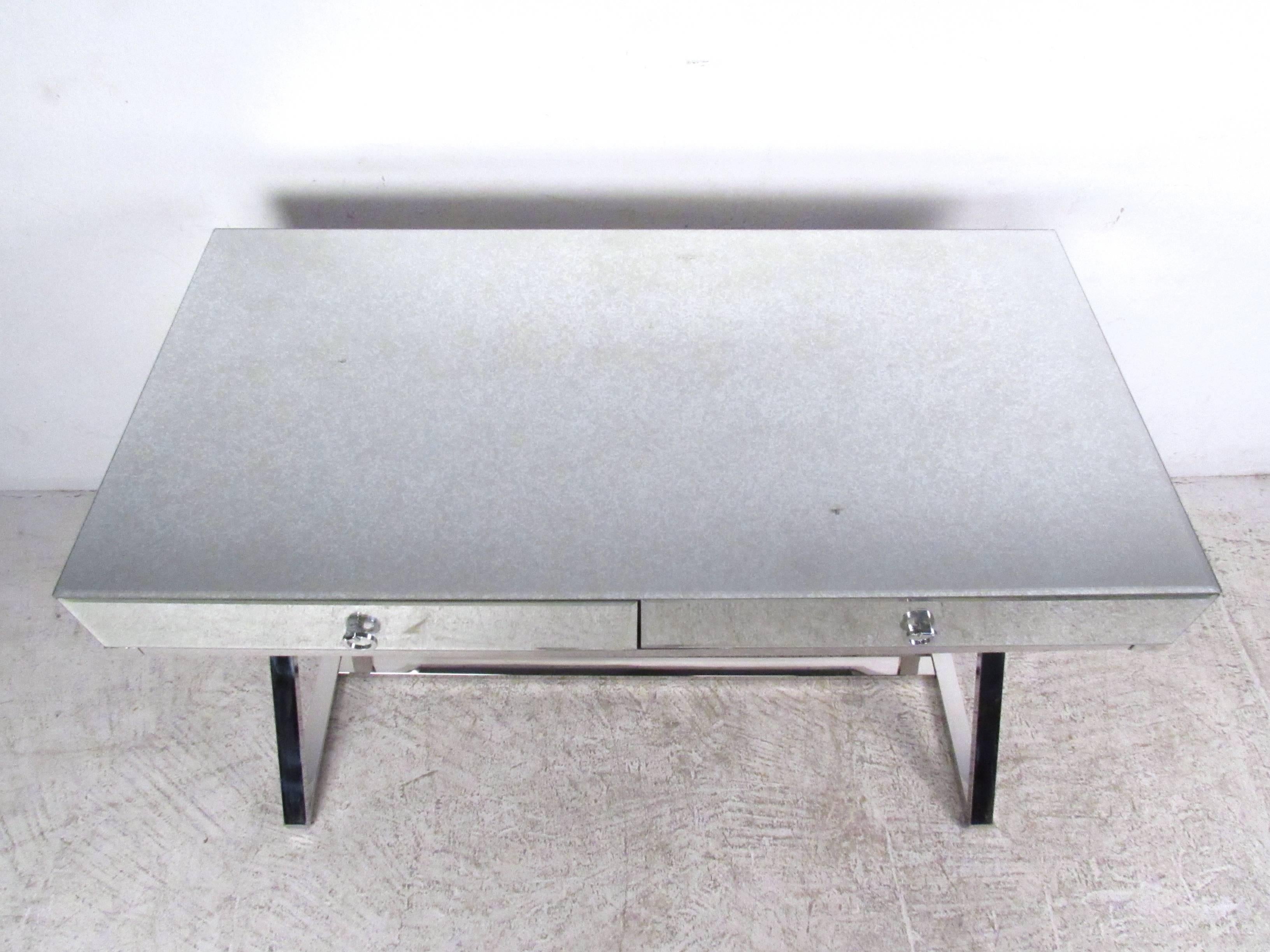 20th Century Glass Top X-Base Desk For Sale