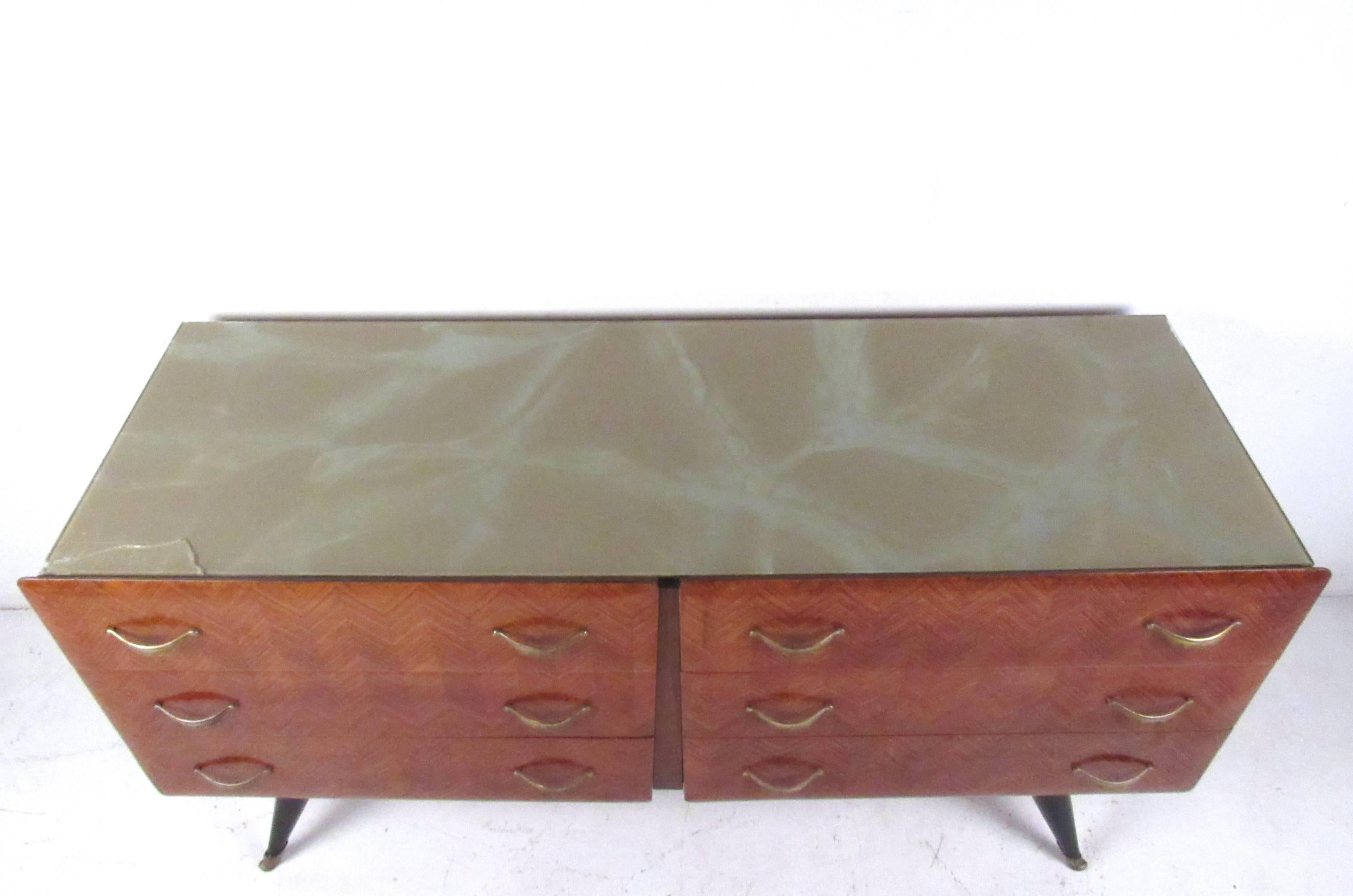 Exquisite Mid-Century Modern Glass Top Italian Dresser In Good Condition In Brooklyn, NY
