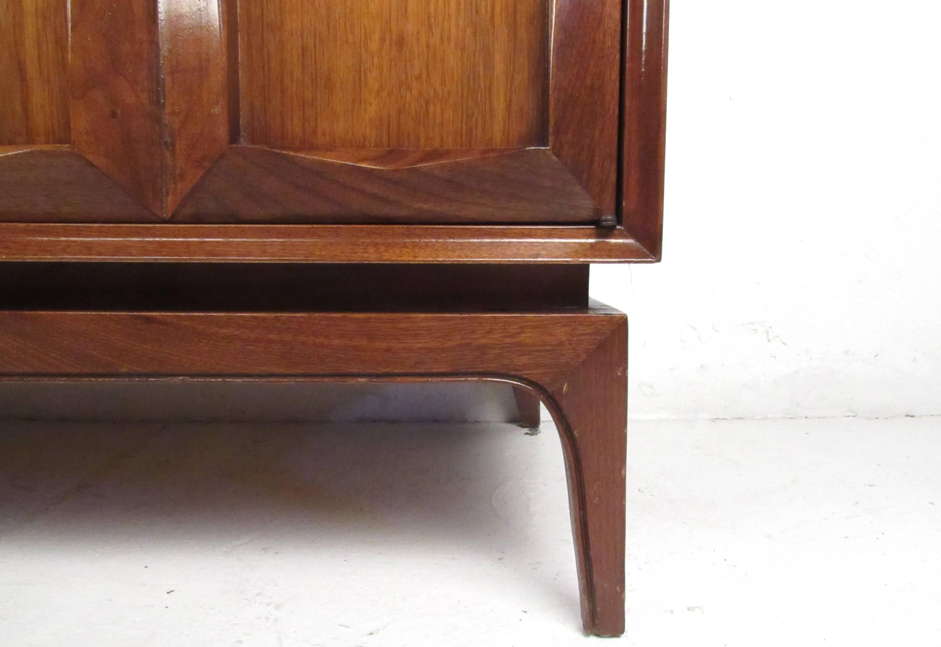 Walnut Mid-Century Modern Sculpted Front Dresser