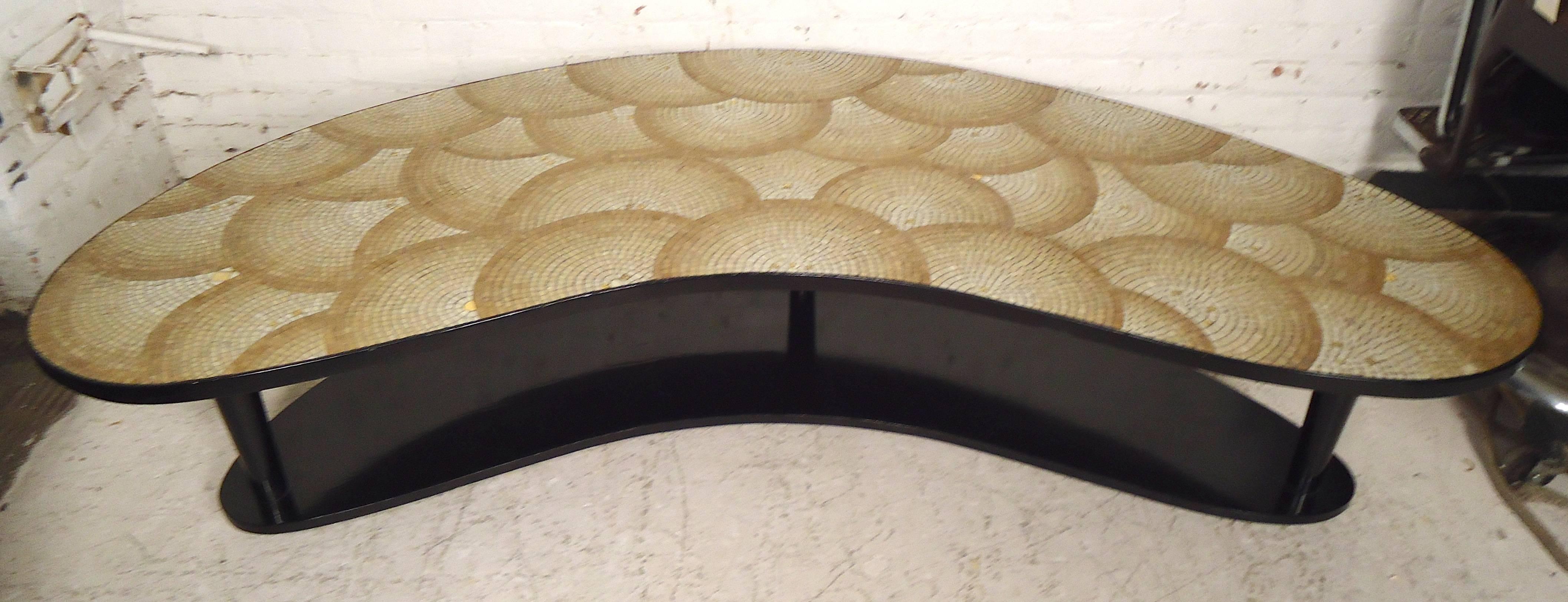 Vintage modern table with kidney shape, tiled with beautiful mosaic pattern. Great shape and design.

(Please confirm item location - NY or NJ - with dealer).
 