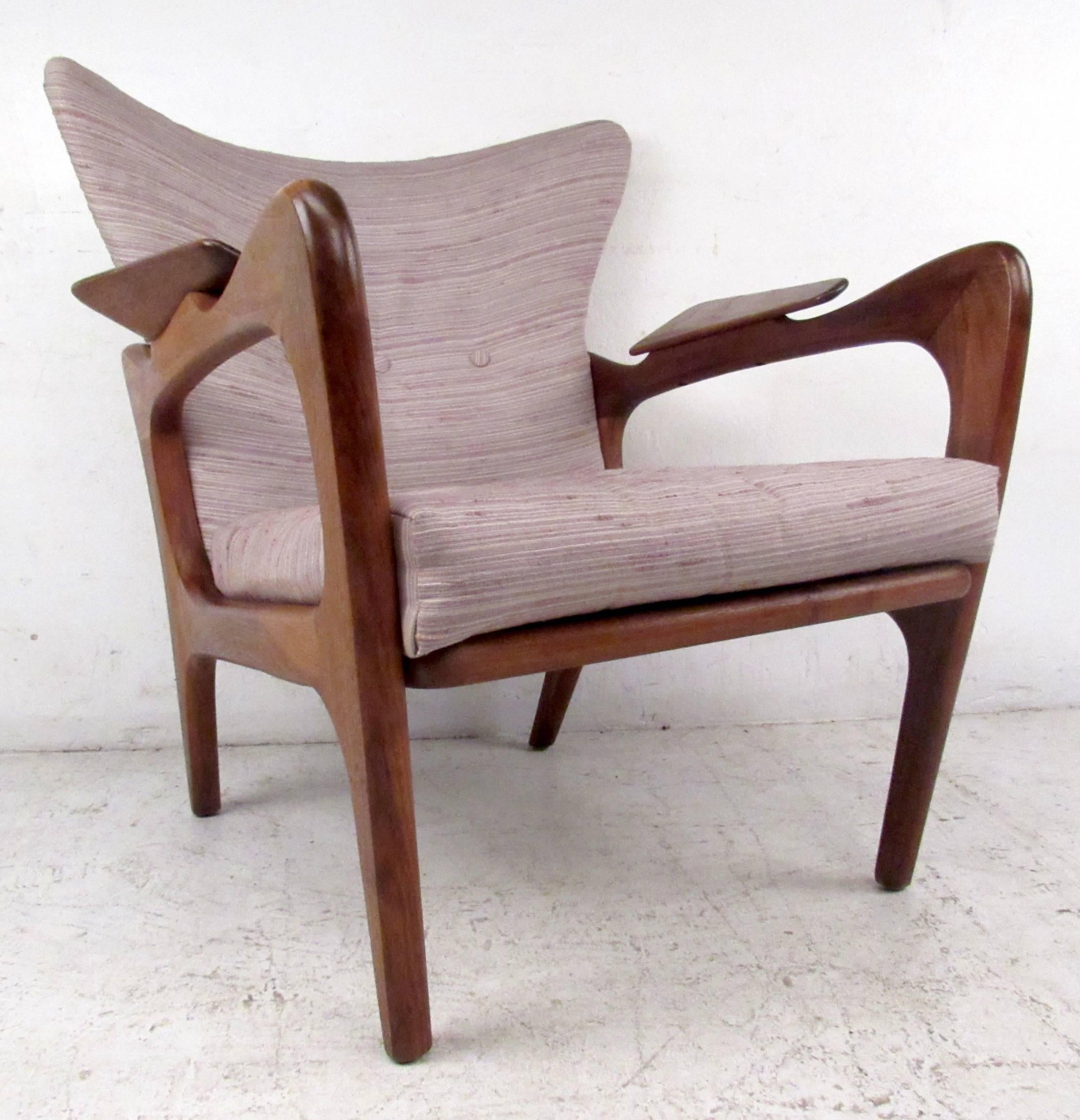 Upholstery Vintage Wingback Lounge Chair After Adrian Pearsall