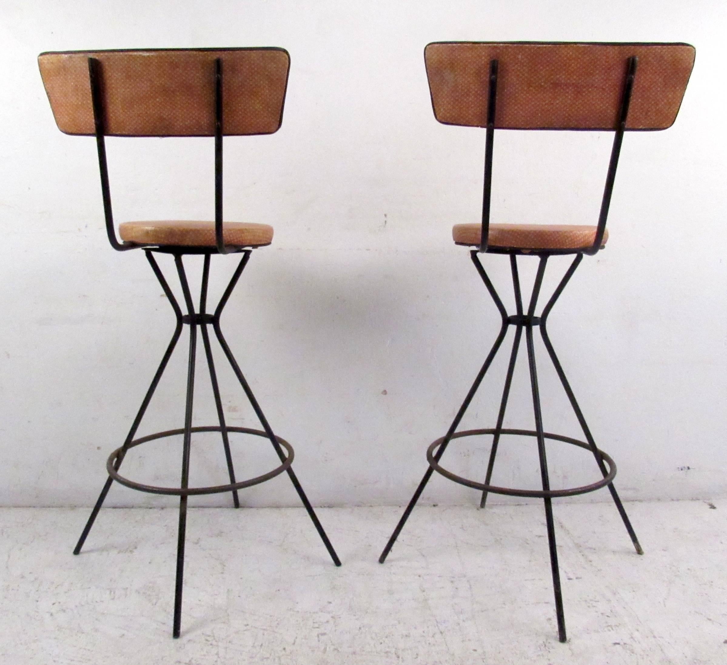 Mid-Century Modern Set of Three Vintage Modern Barstools