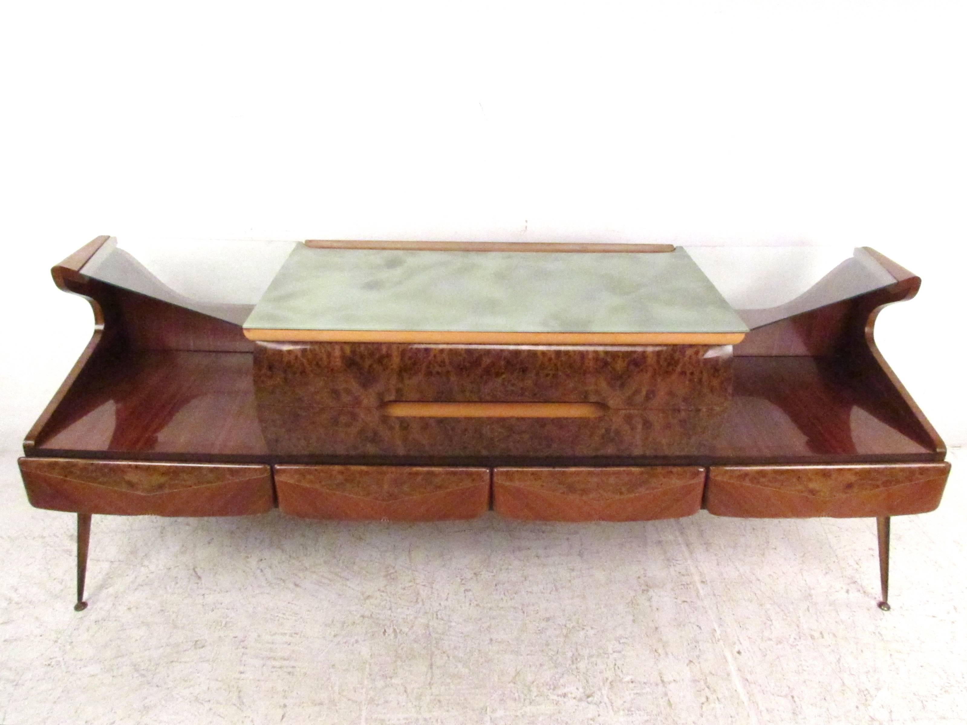 Mid-Century Modern Italian Glass Top Sideboard in the Style of Vittorio Dassi For Sale