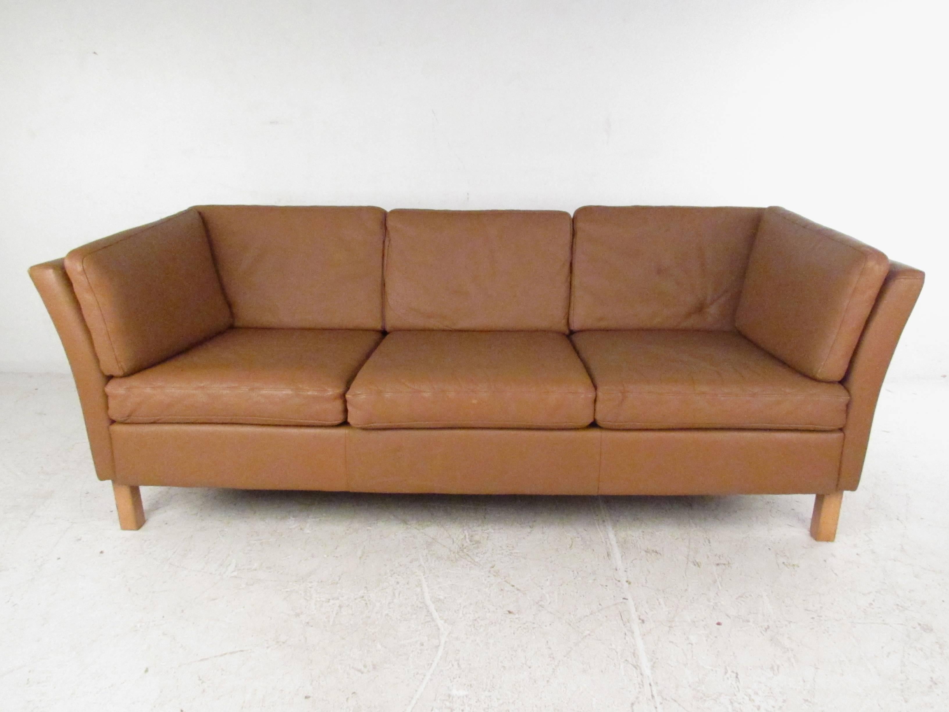 Scandinavian Modern Vintage Danish Modern Leather Sofa