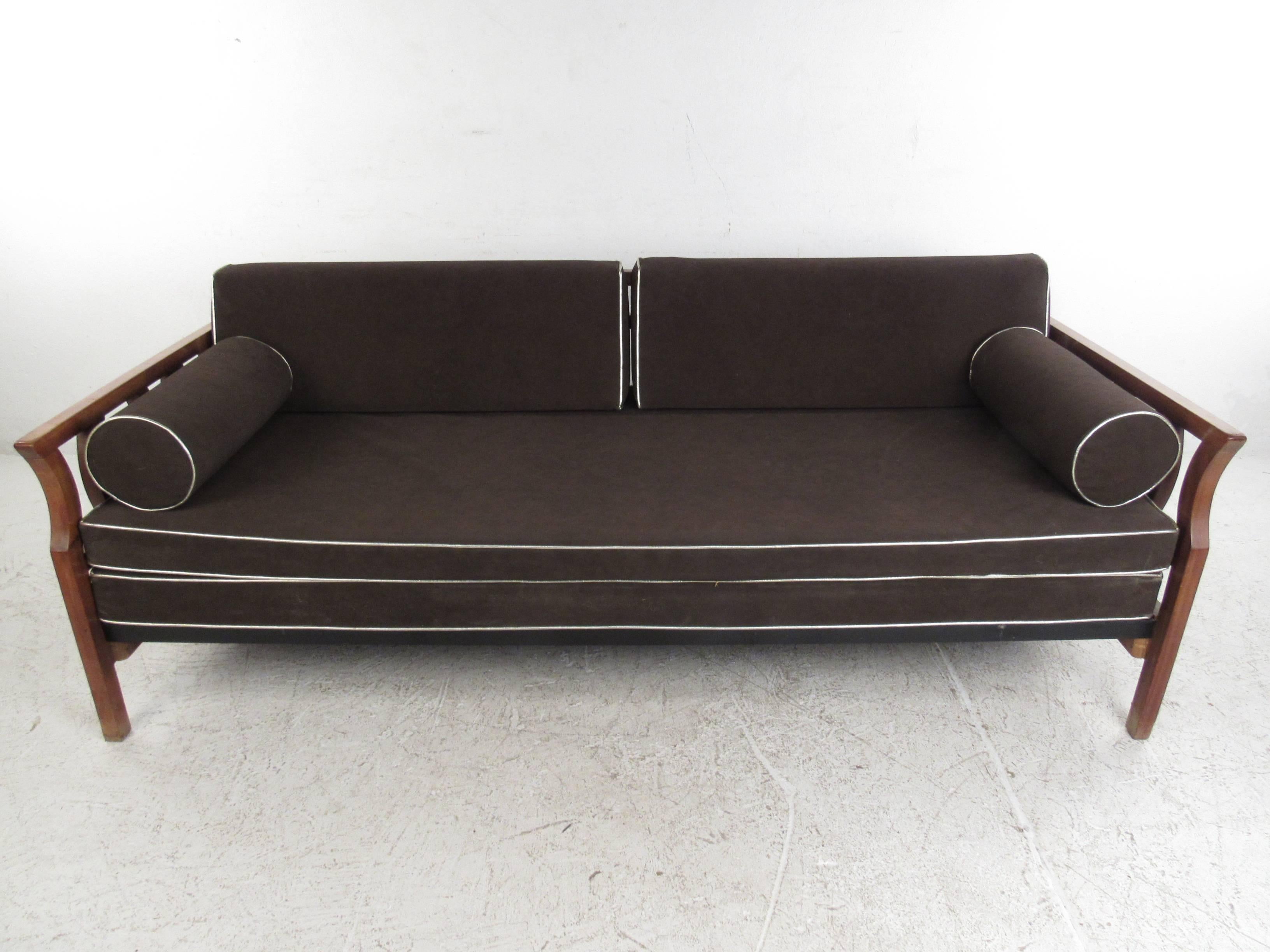 Mid-20th Century Vintage Walnut Frame Sofa, Mid-Century Modern Sculptural Frame