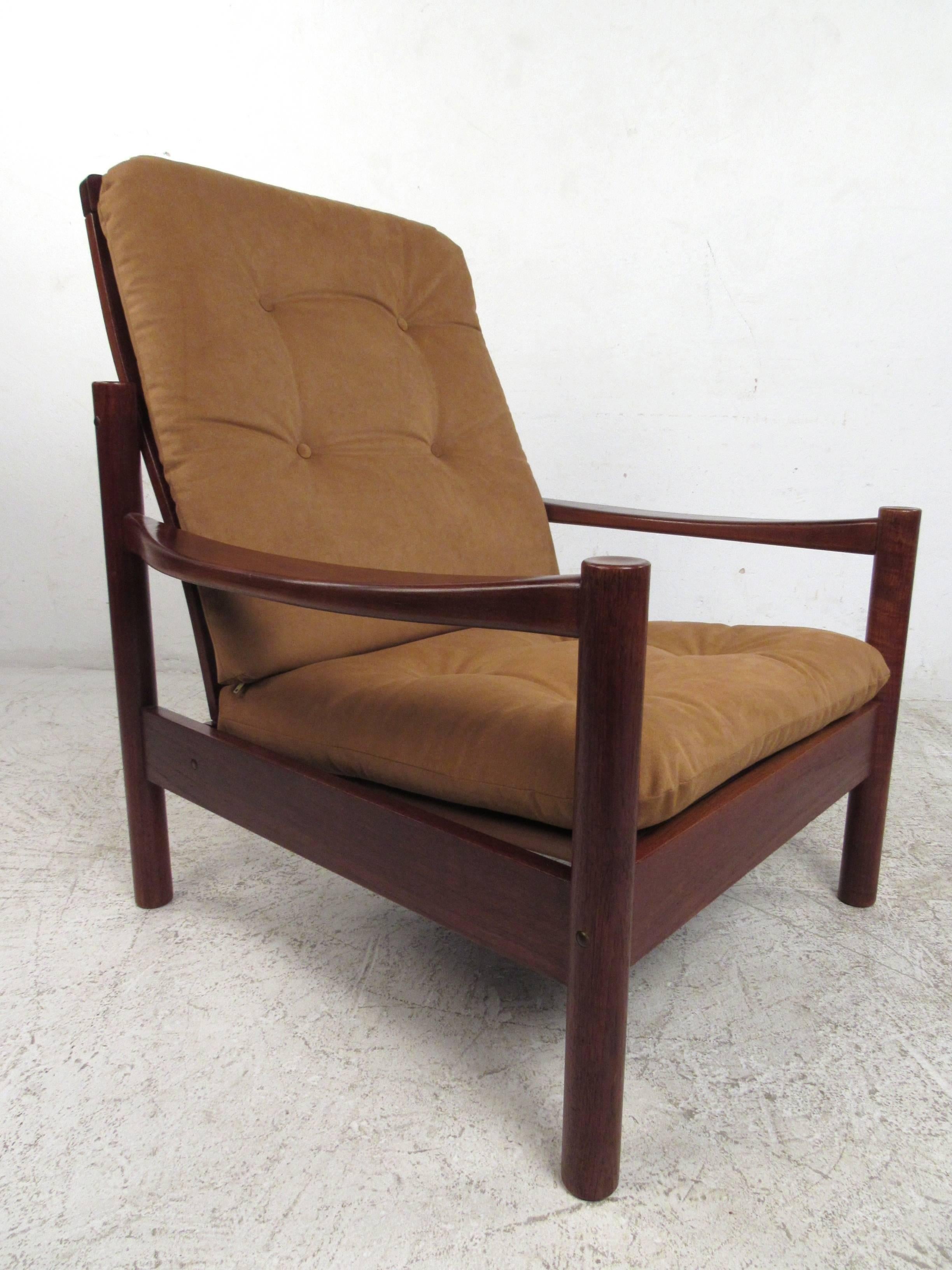 Mid-Century Modern Pair Mid-Century Style Danish Teak Lounge Chairs with Ottoman