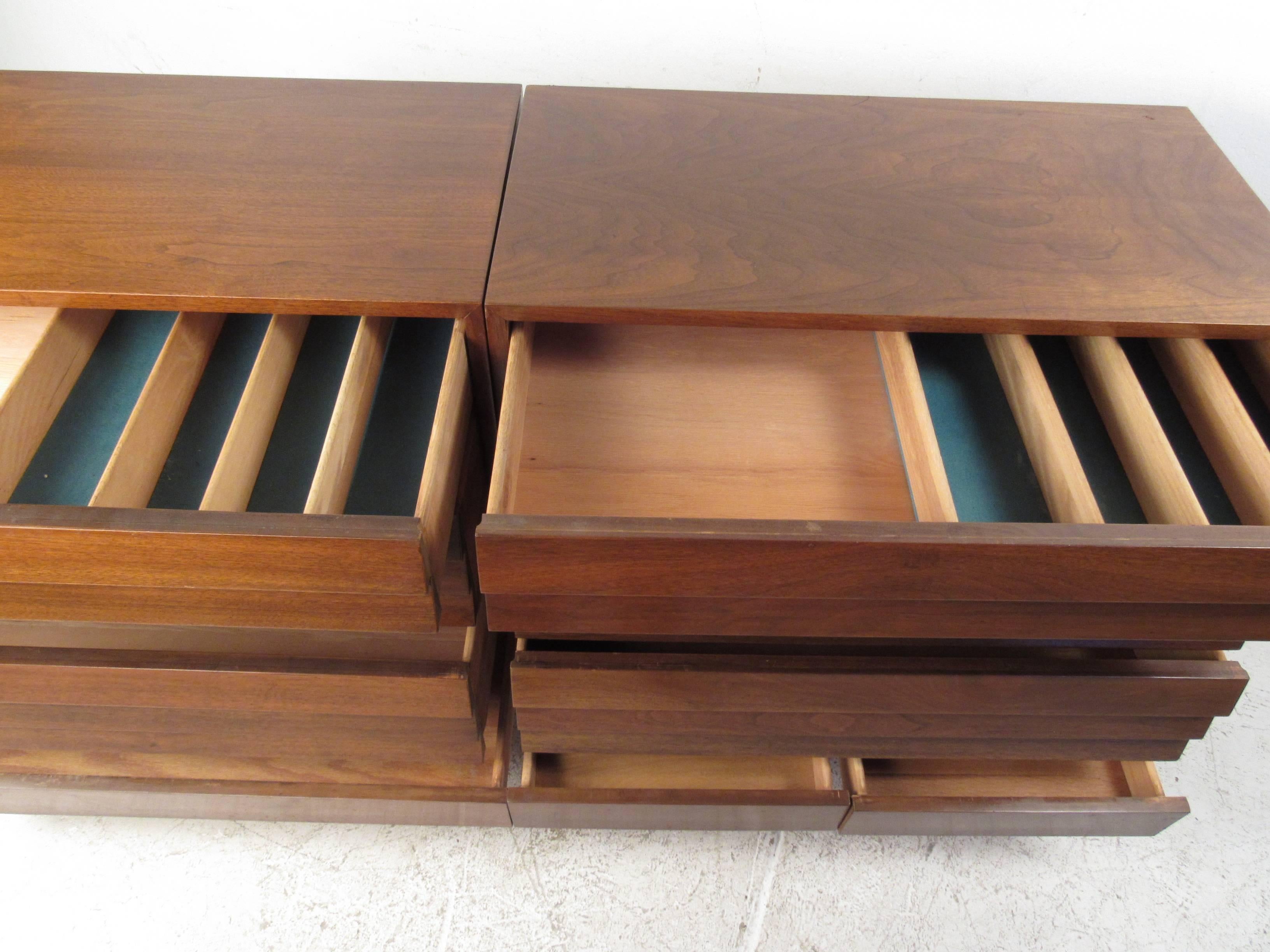 Mid-Century Modern Vintage Walnut Louvered Chest of Drawers by American of Martinsville