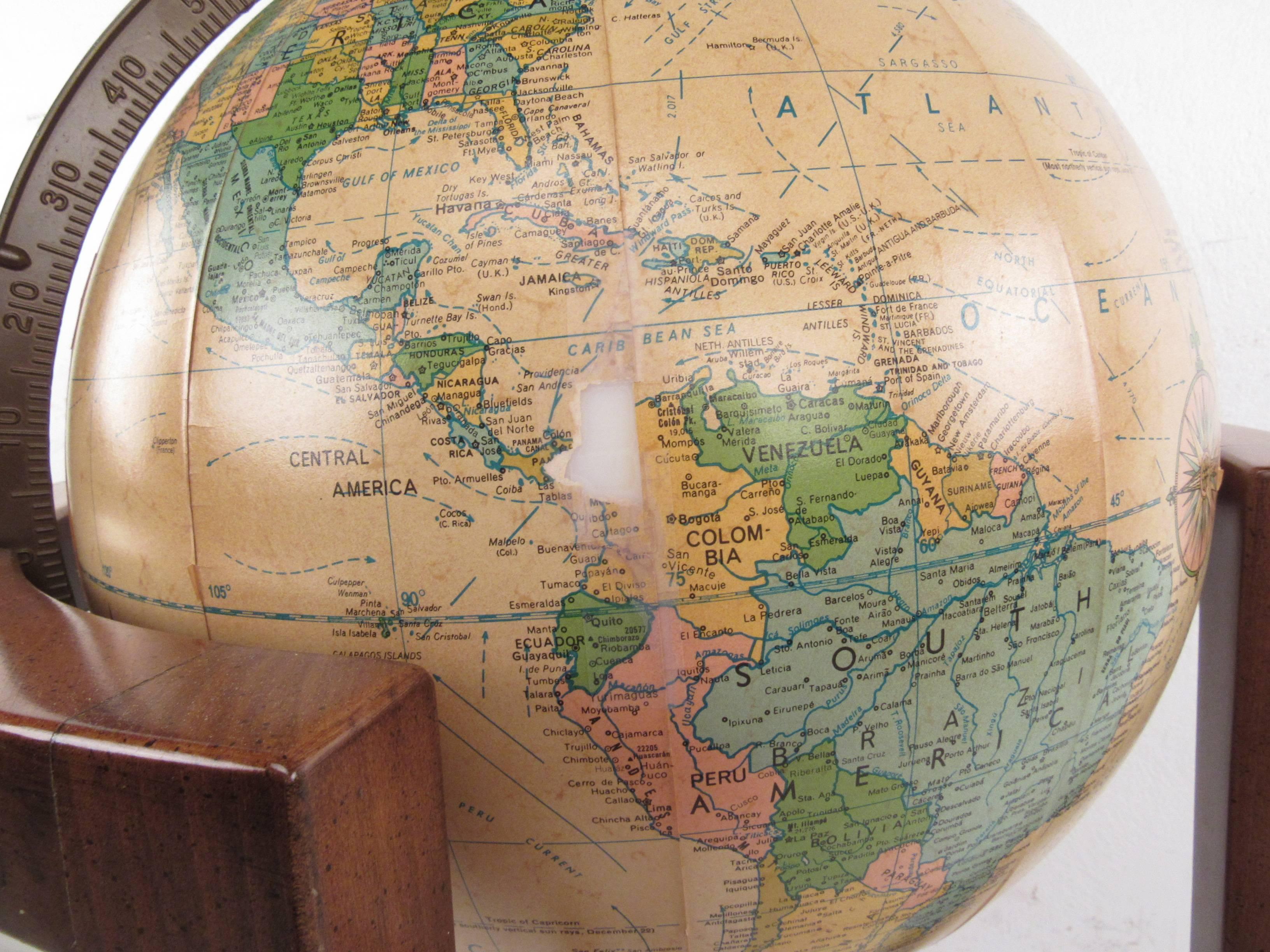 Vintage Heirloom Globe in Walnut Floor Stand by Replogle In Good Condition In Brooklyn, NY
