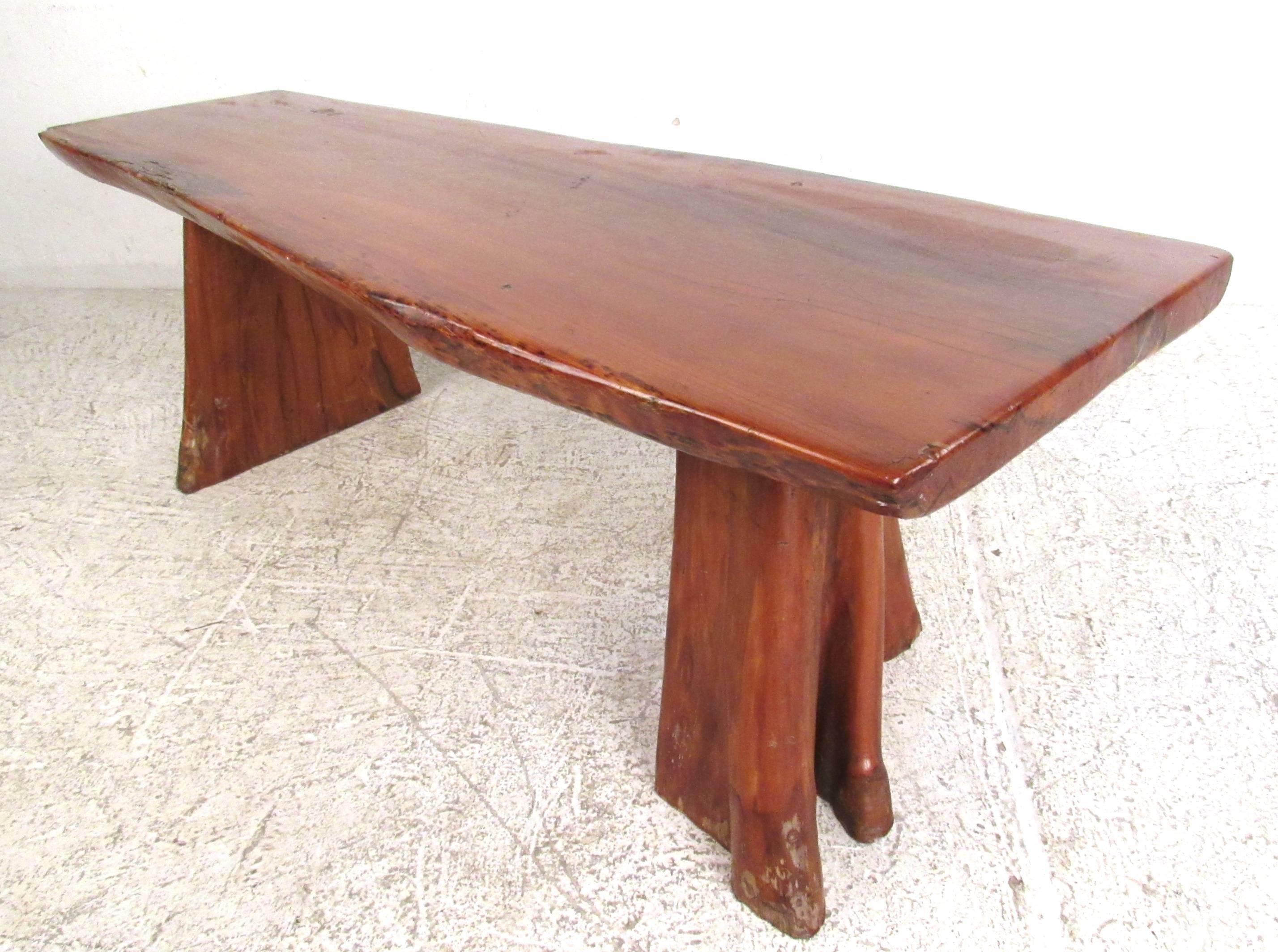 Mid-Century Modern Vintage Live Edge Tree Slab Coffee Table For Sale