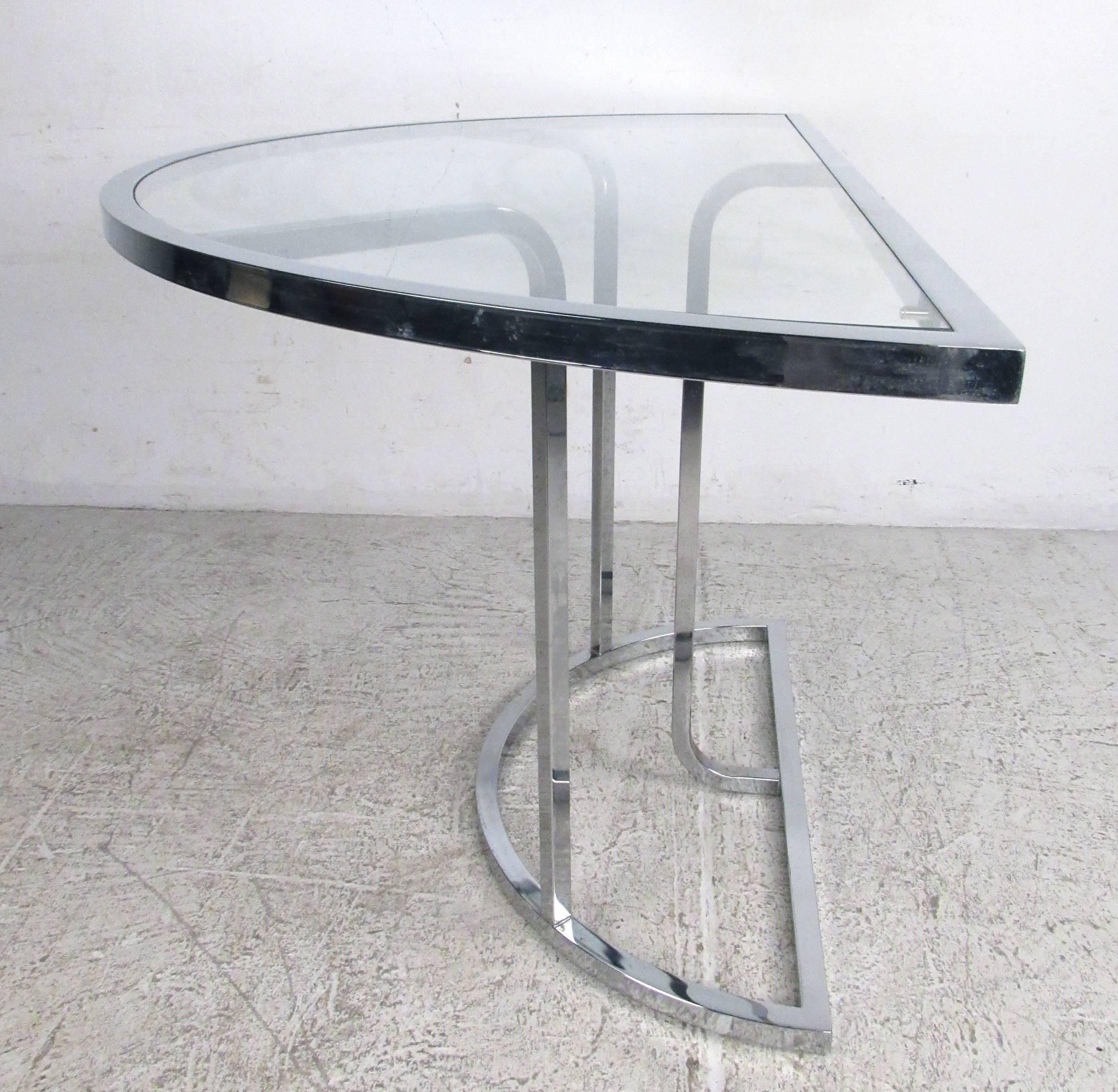 Mid-20th Century Vintage Modern Demilune Hall Table, Mid-Century Chrome and Glass Console