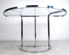 Vintage Modern Demilune Hall Table, Mid-Century Chrome and Glass Console
