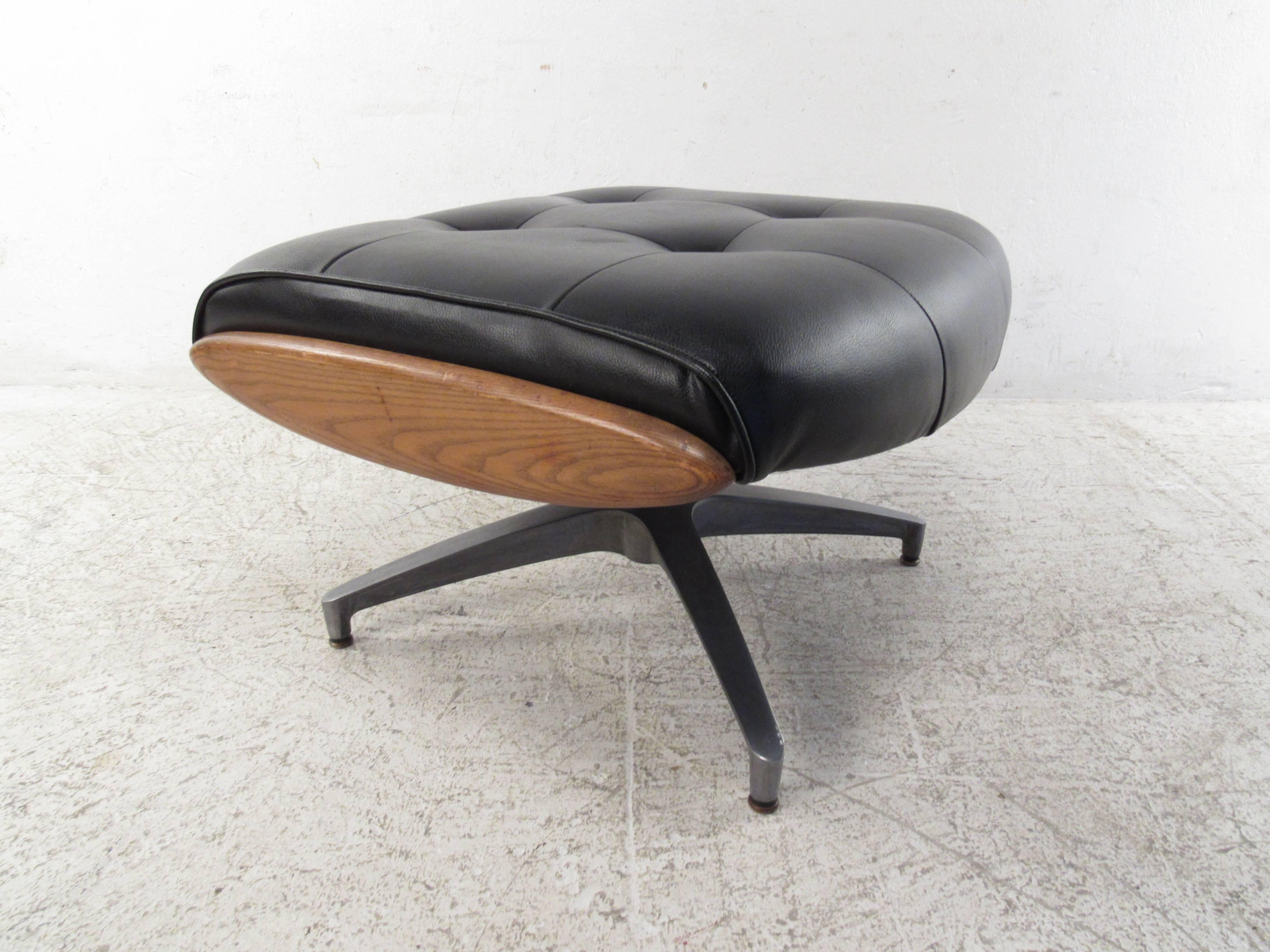 American Heywood-Wakefield Swivel Lounge Chair with Ottoman