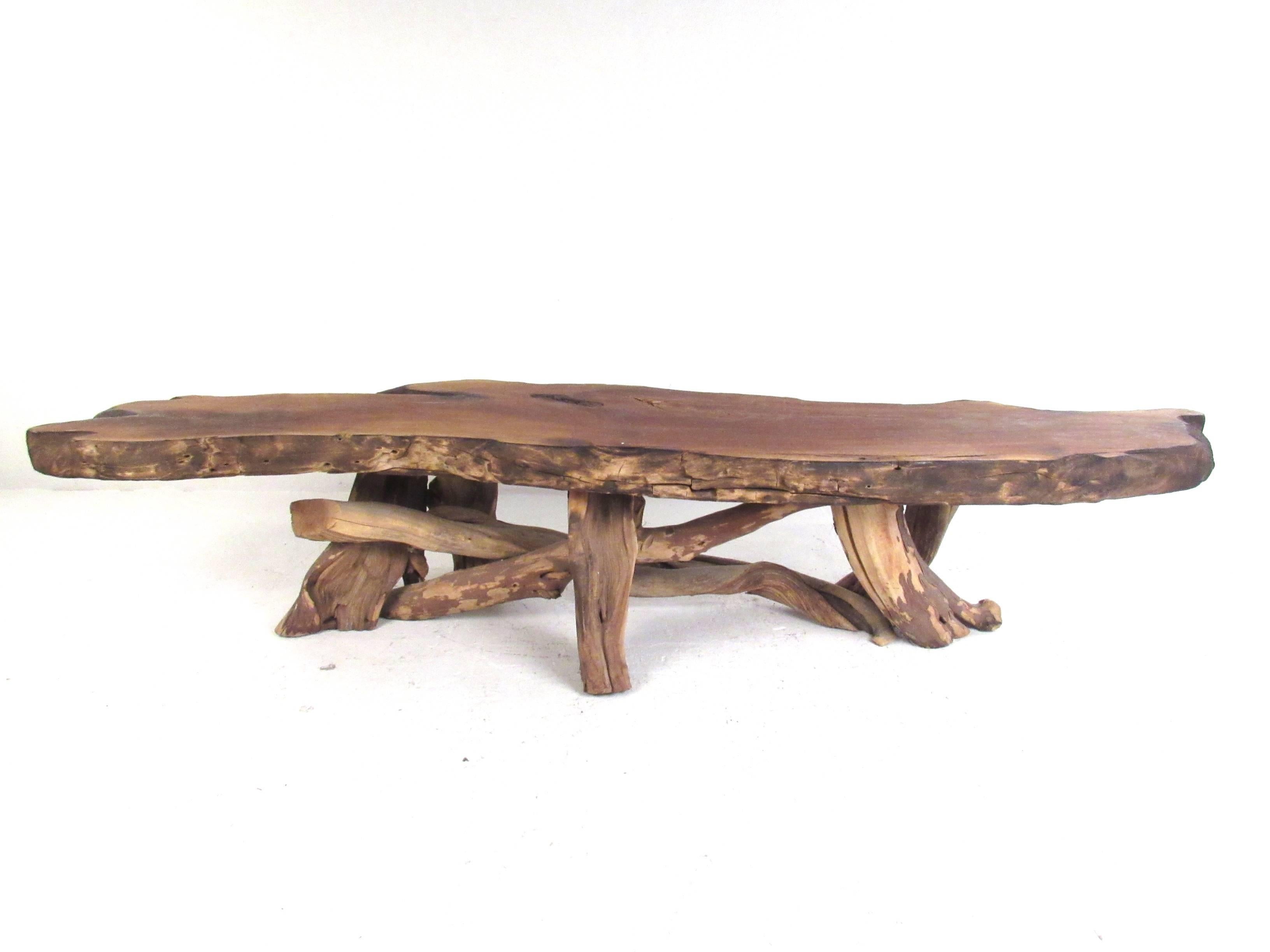 Mid-Century Modern Vintage Rustic Freeform Tree Slab Coffee Table