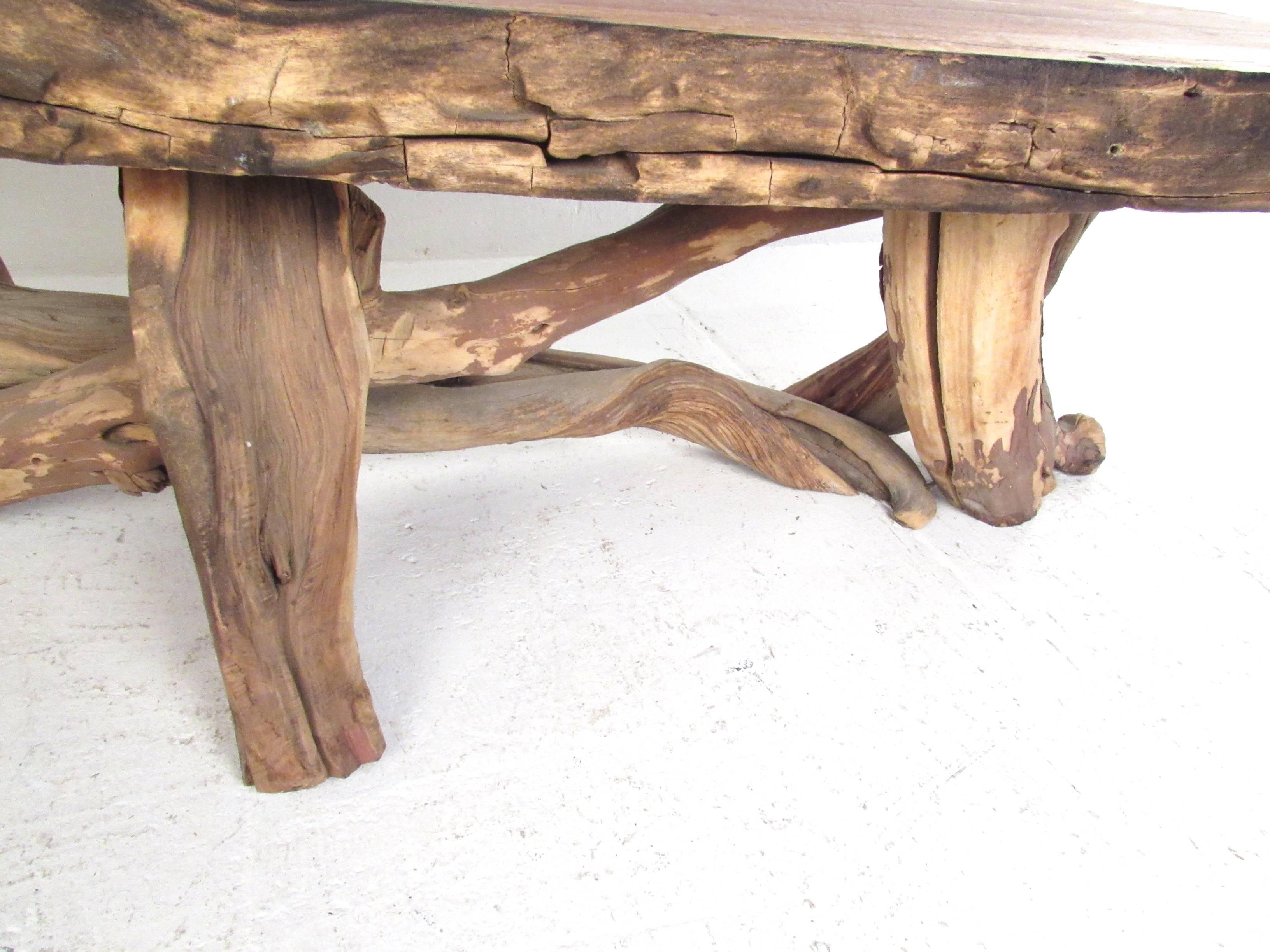 Vintage Rustic Freeform Tree Slab Coffee Table 1