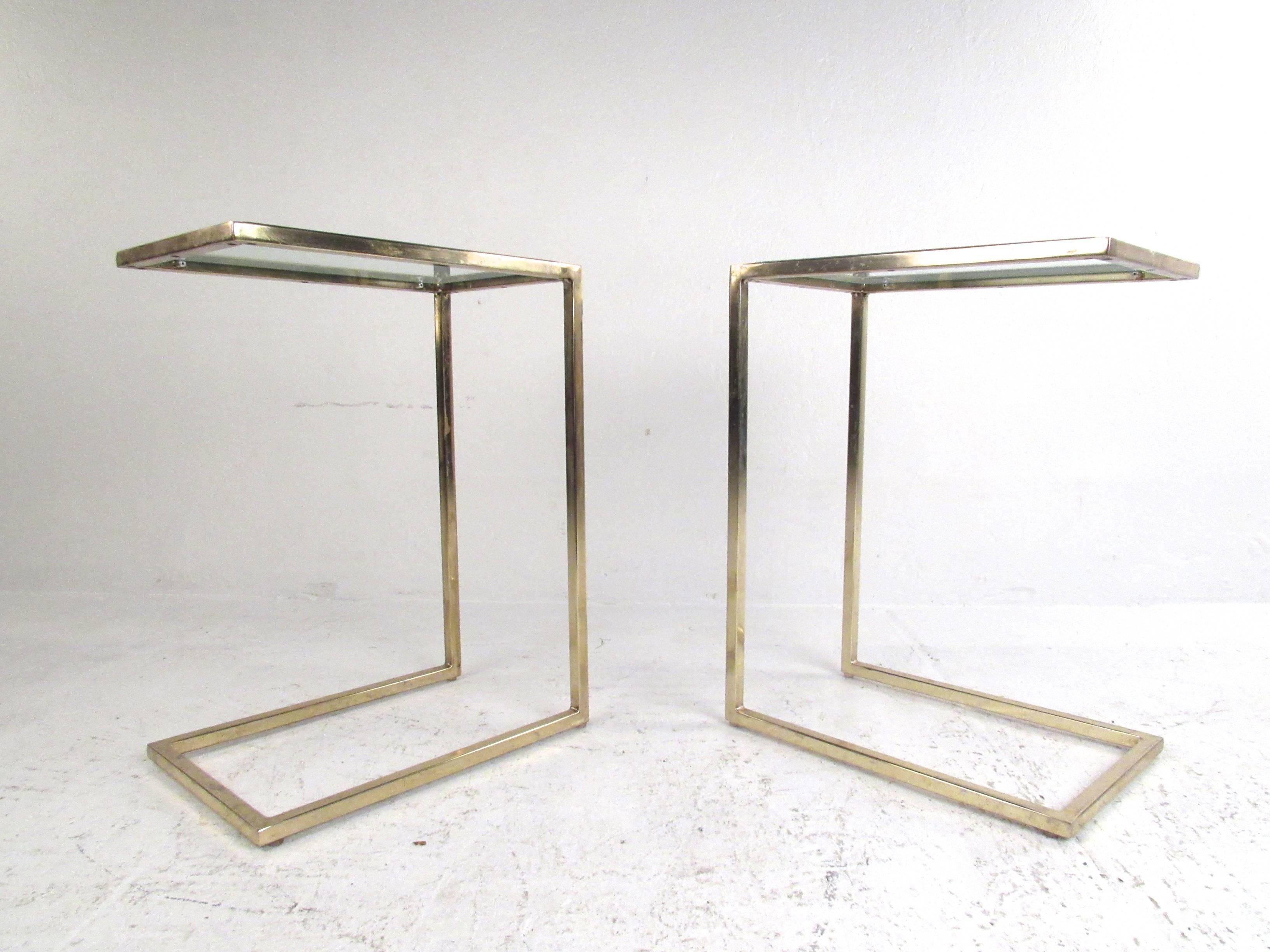 Mid-Century Modern Pair of Vintage Brass Cantilever End Tables