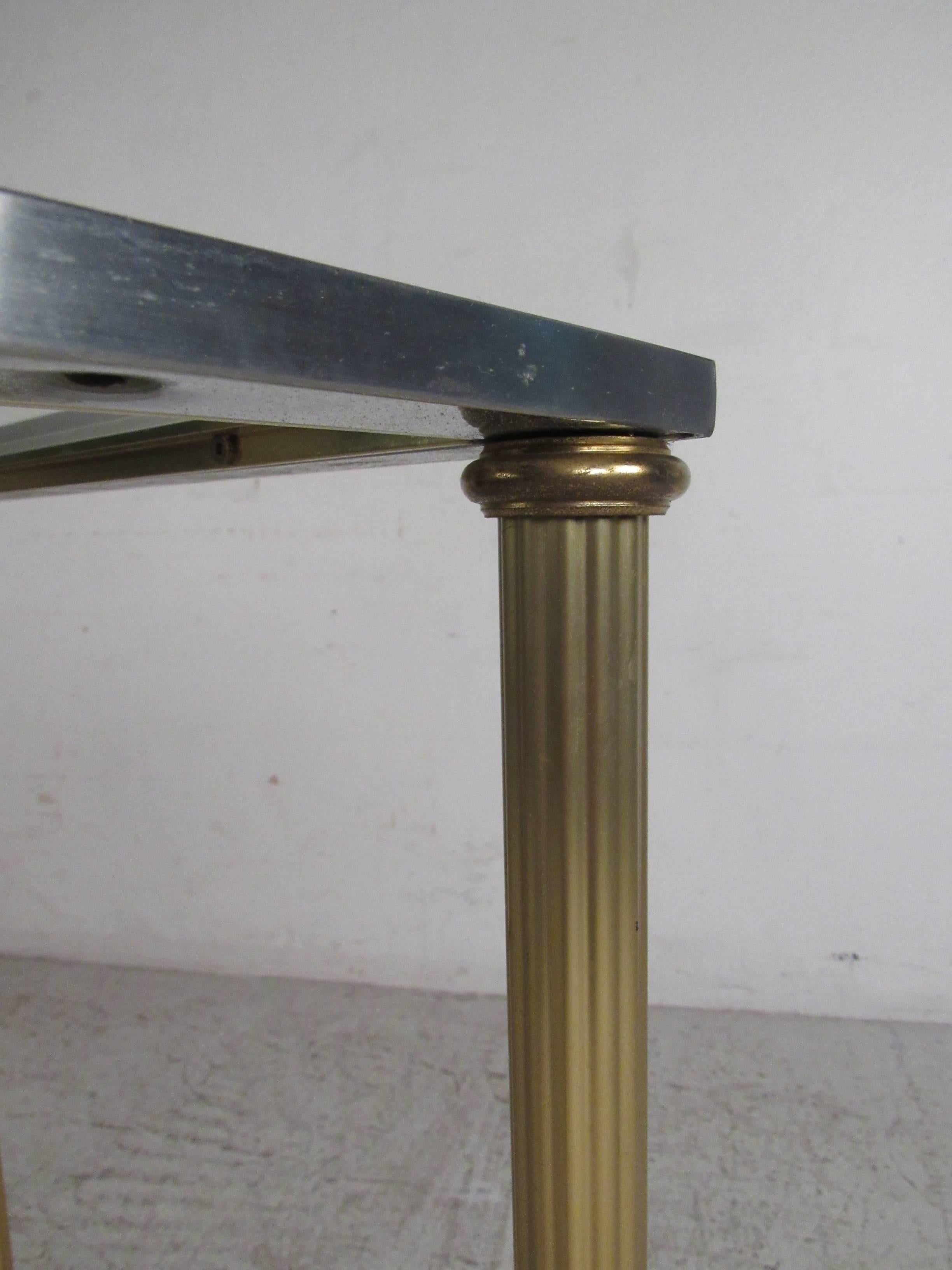 Vintage Brass and Steel Console Table, Mid-Century Maison Jansen Style Table 4