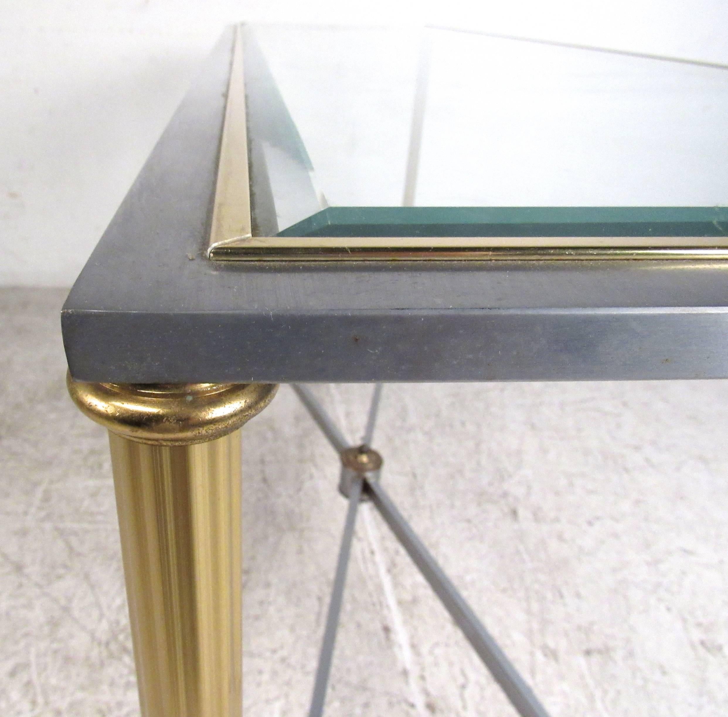 Vintage Brass and Steel Console Table, Mid-Century Maison Jansen Style Table 1