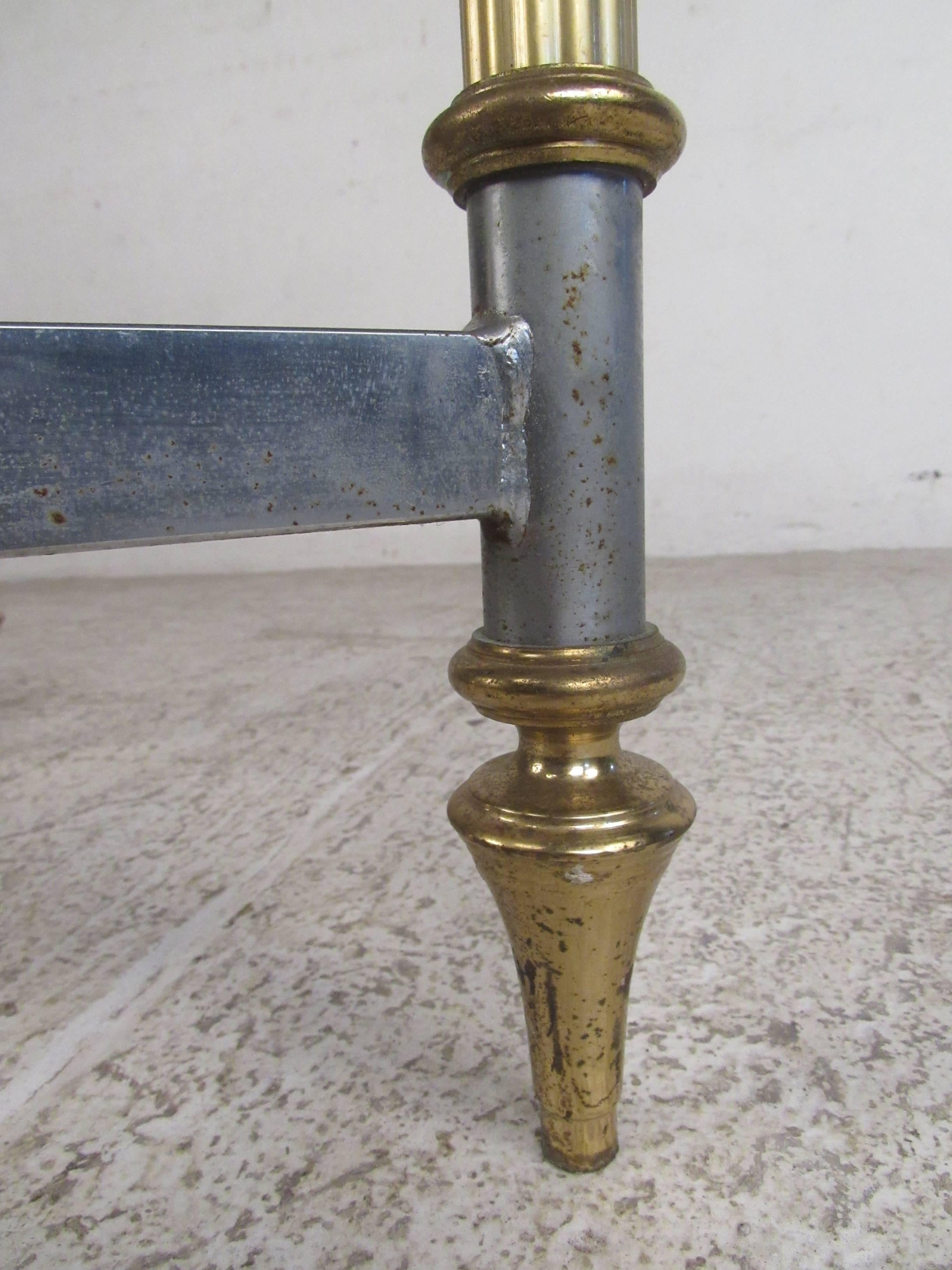 Vintage Brass and Steel Console Table, Mid-Century Maison Jansen Style Table 3