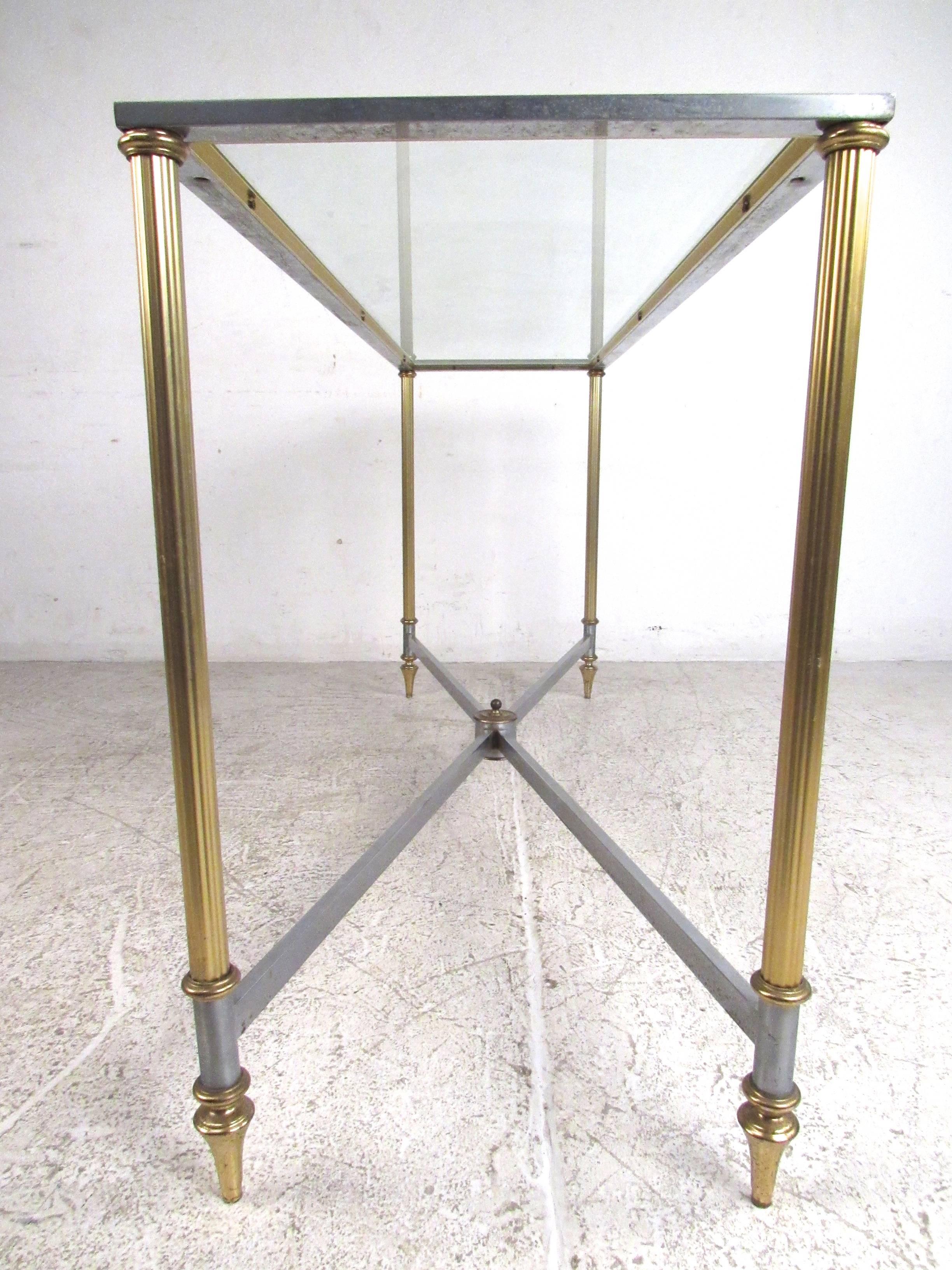 Late 20th Century Vintage Brass and Steel Console Table, Mid-Century Maison Jansen Style Table