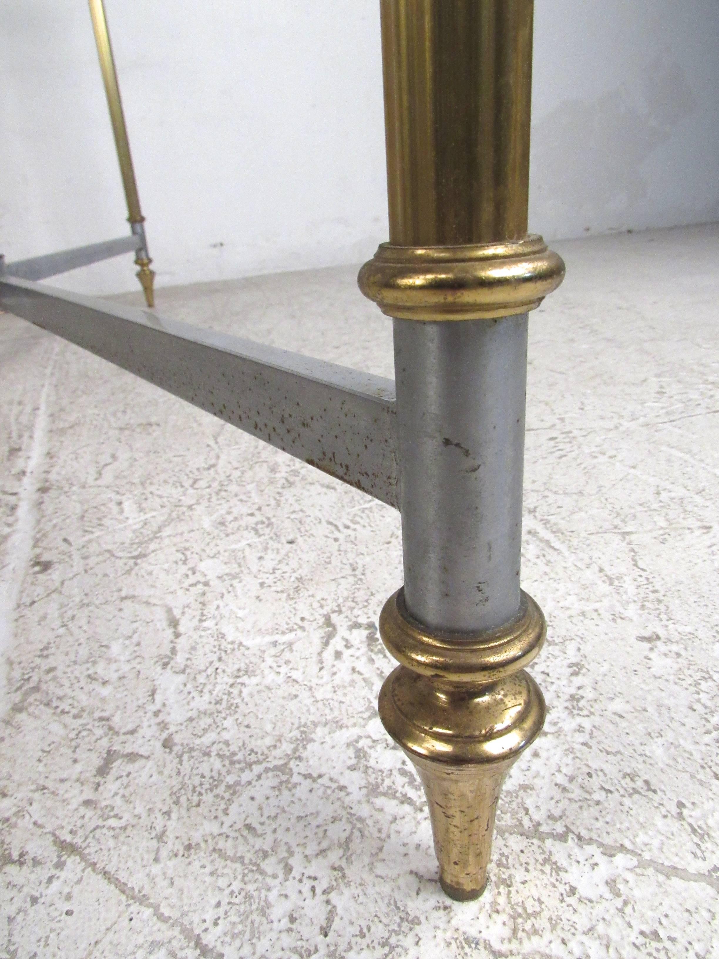 Vintage Brass and Steel Console Table, Mid-Century Maison Jansen Style Table 5