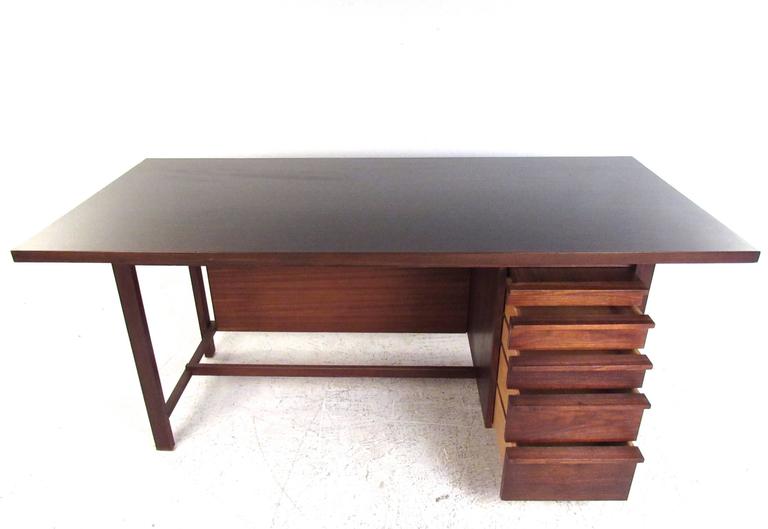 Vintage Knoll Style Executive Desk with Cane Front For Sale at 1stdibs