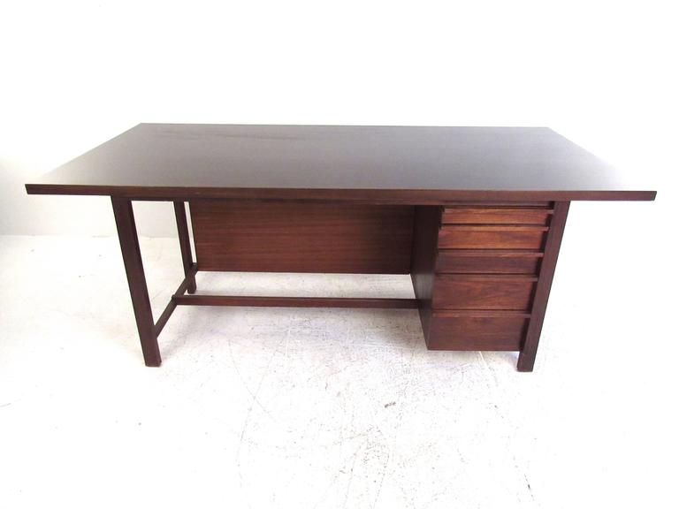 Vintage Knoll Style Executive Desk with Cane Front For Sale at 1stdibs