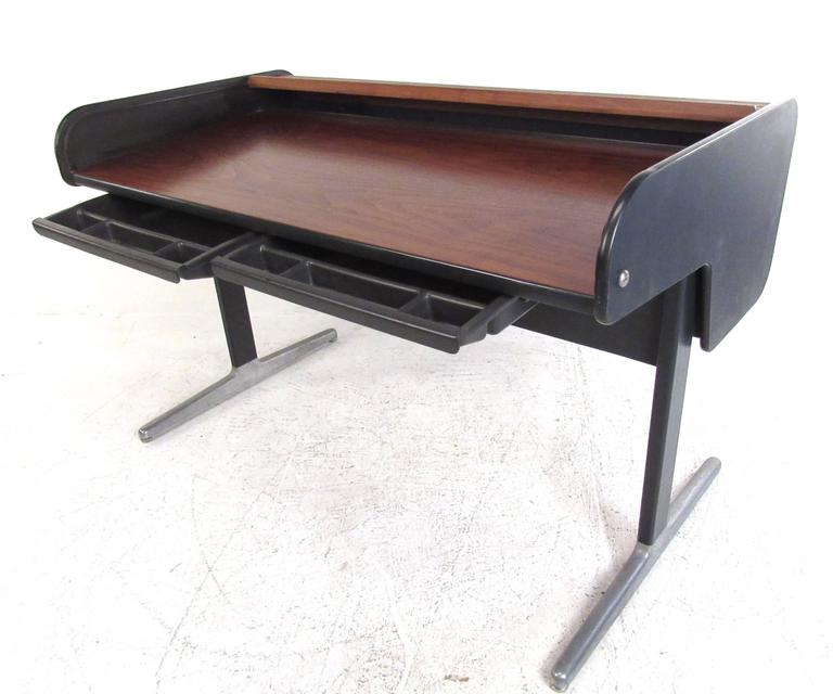 Mid Century Modern Tambour Roll Top Desk By George Nelson For