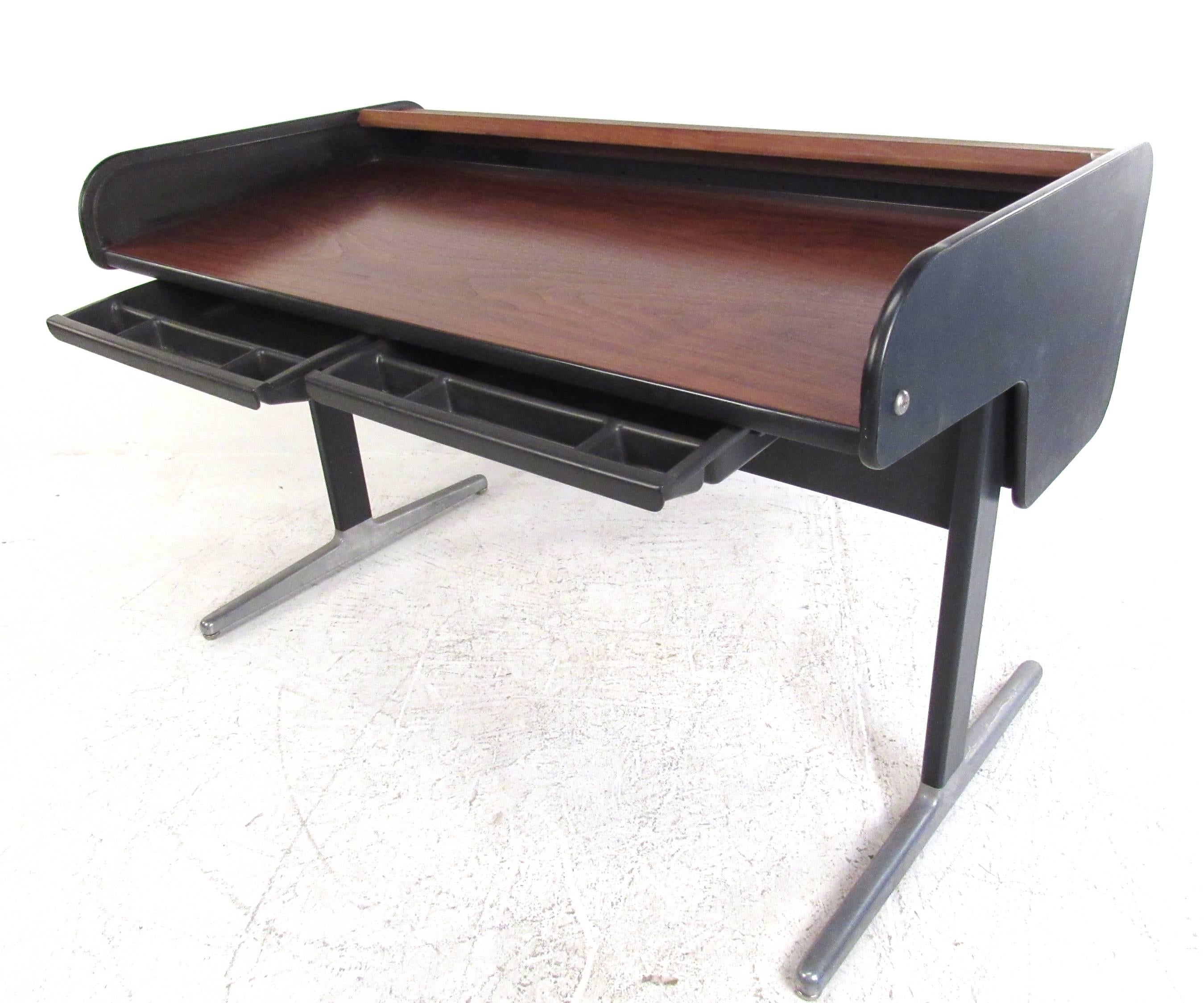 Moderner Tambour-Schreibtisch mit Rollplatte aus der Mitte des Jahrhunderts von George Nelson für Herman Miller (Moderne der Mitte des Jahrhunderts)