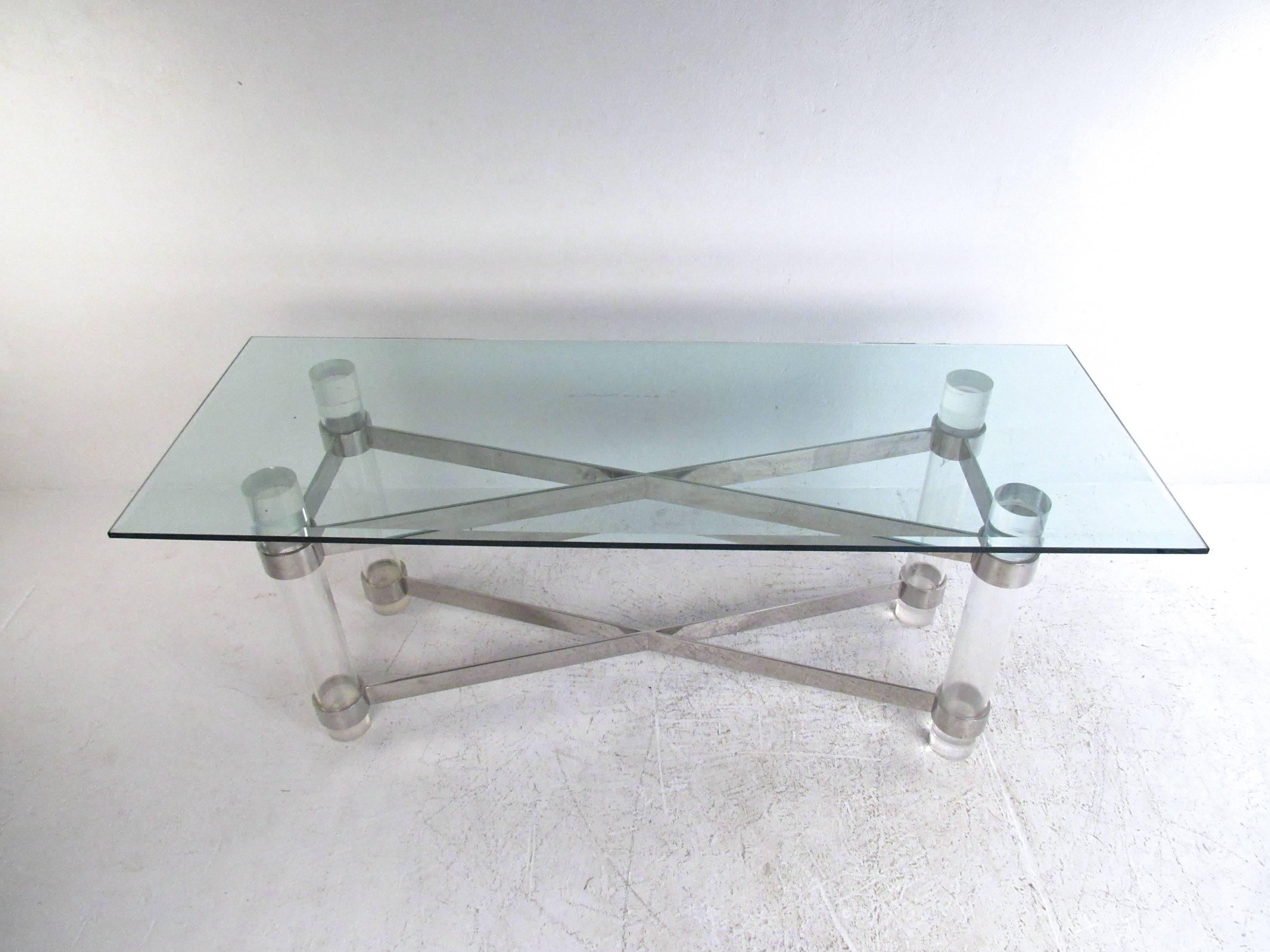 American Mid-Century Karl Springer Style Lucite and Chrome Console Table For Sale