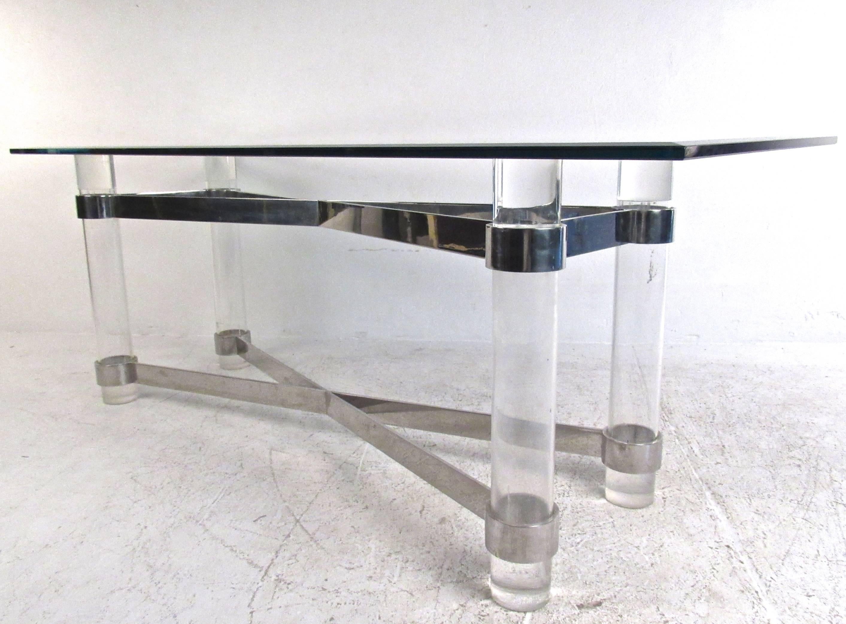 Mid-Century Modern Mid-Century Karl Springer Style Lucite and Chrome Console Table For Sale