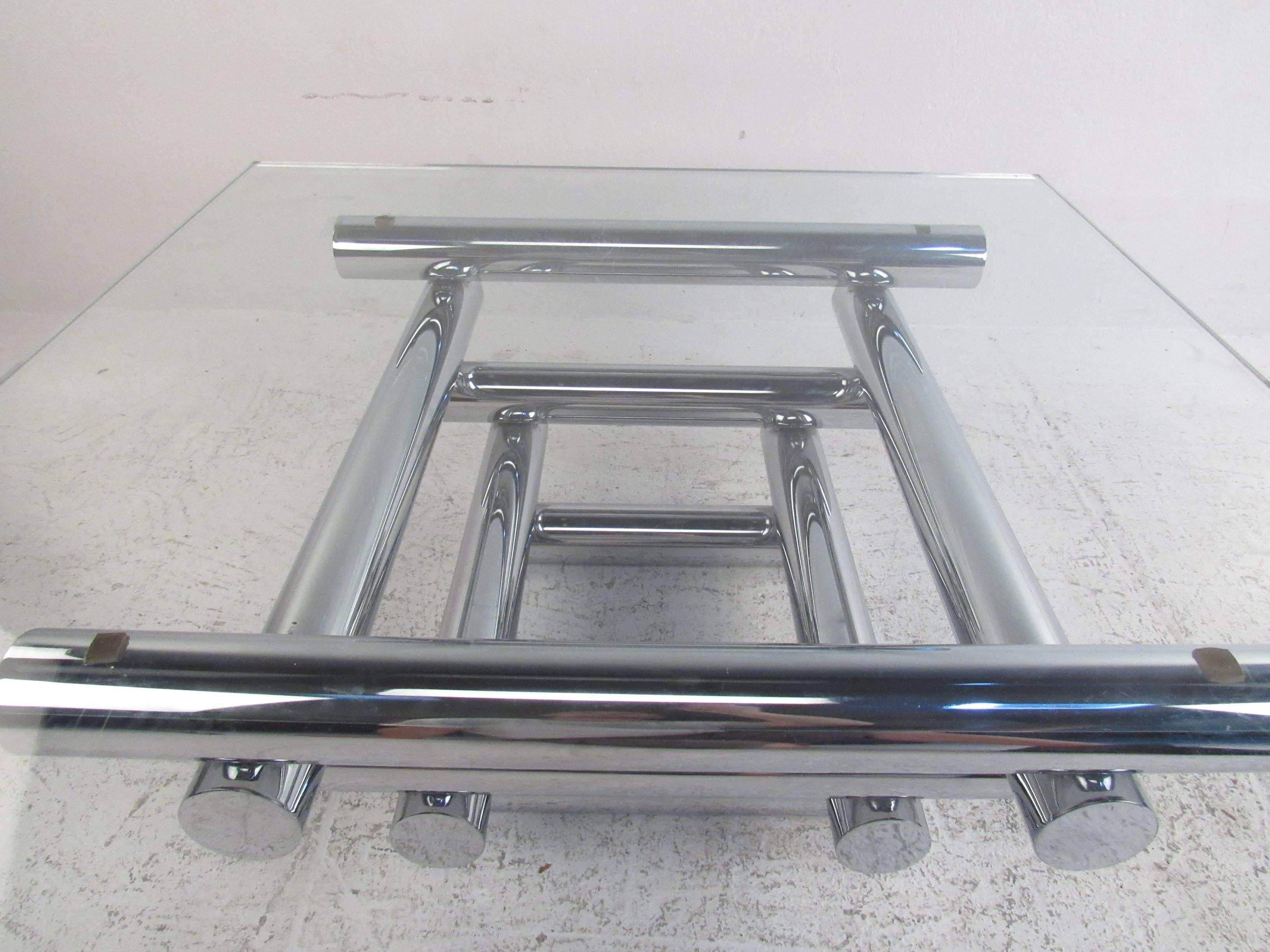 Mid-Century Modern Chrome Coffee Table in the Style of Paul Mayen 1