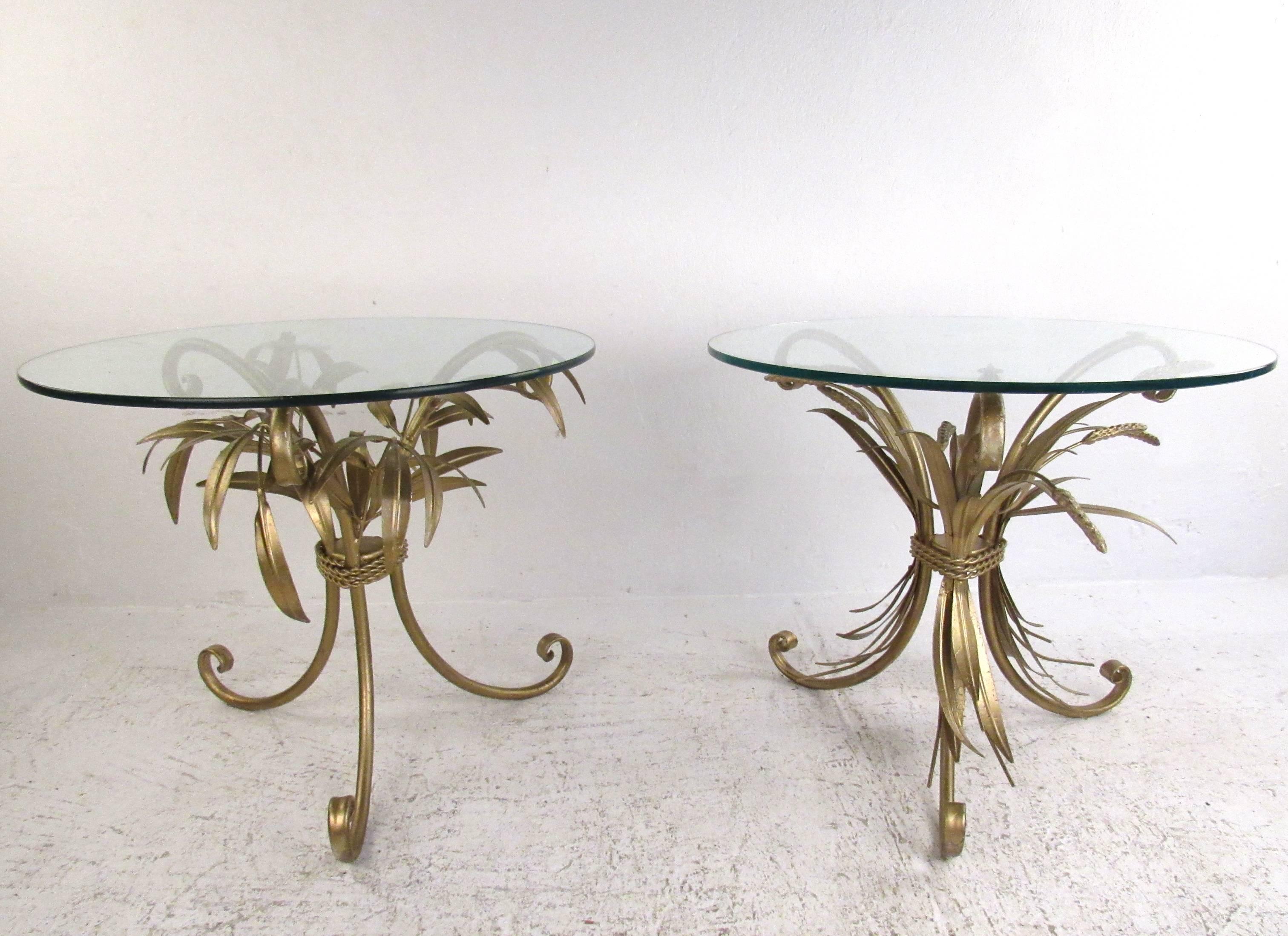 Mid-20th Century Pair of Mid-Century Coco Chanel Style Wheat Sheath End Tables