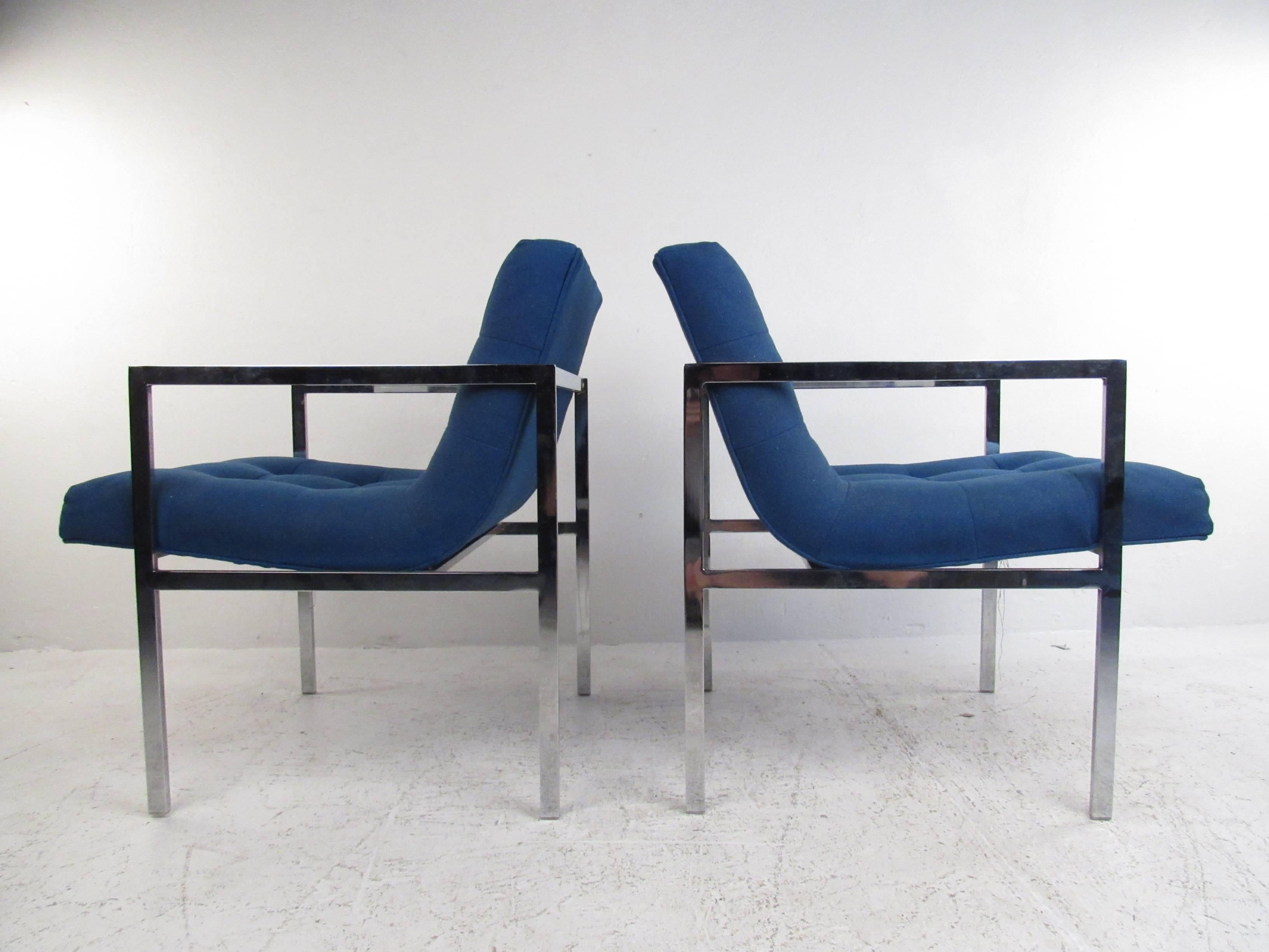 Mid-Century Modern Vintage Milo Baughman Style Tufted Armchairs For Sale
