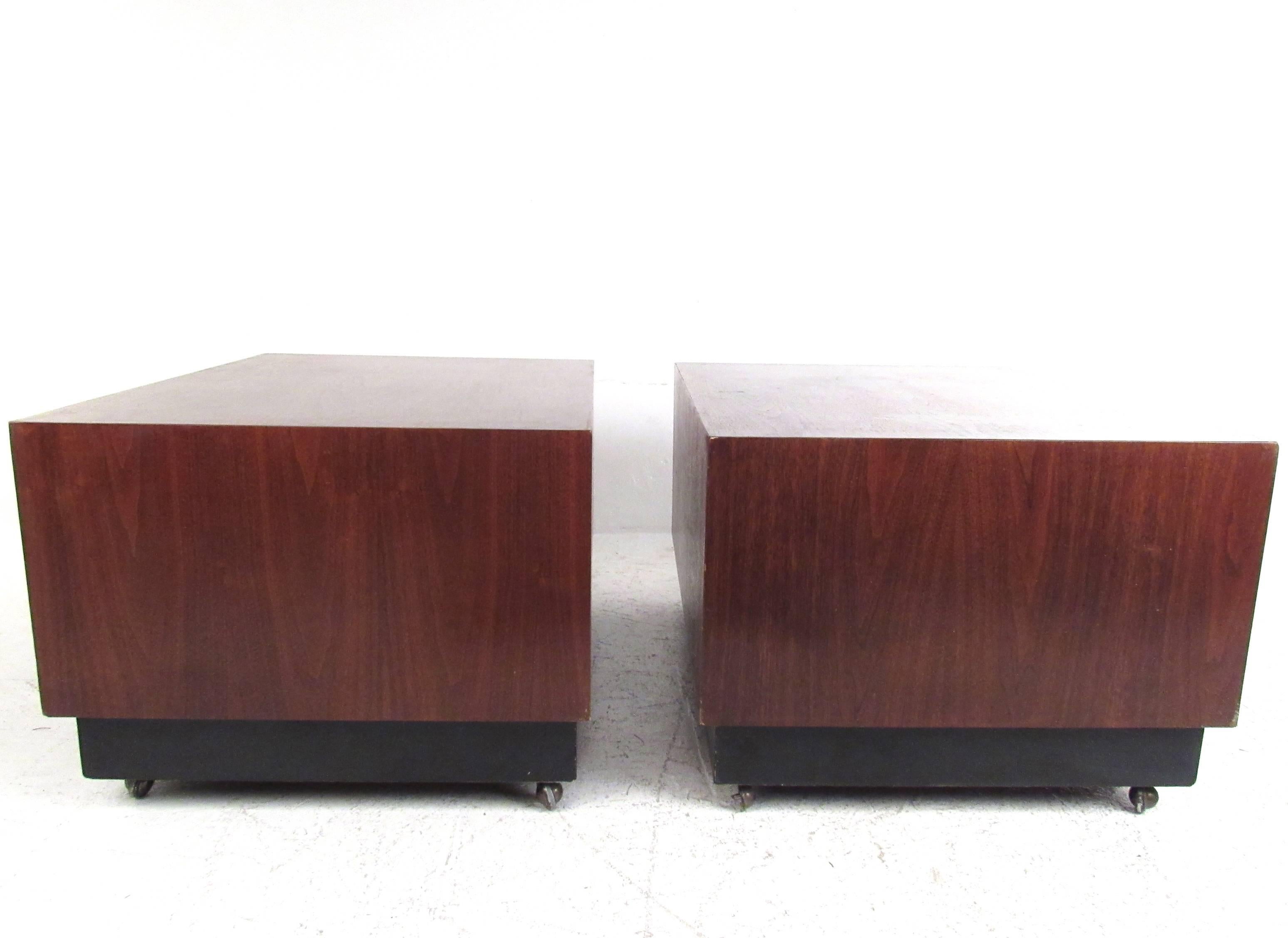 Mid-20th Century Pair of Mid-Century End Table's with Drop Front Storage