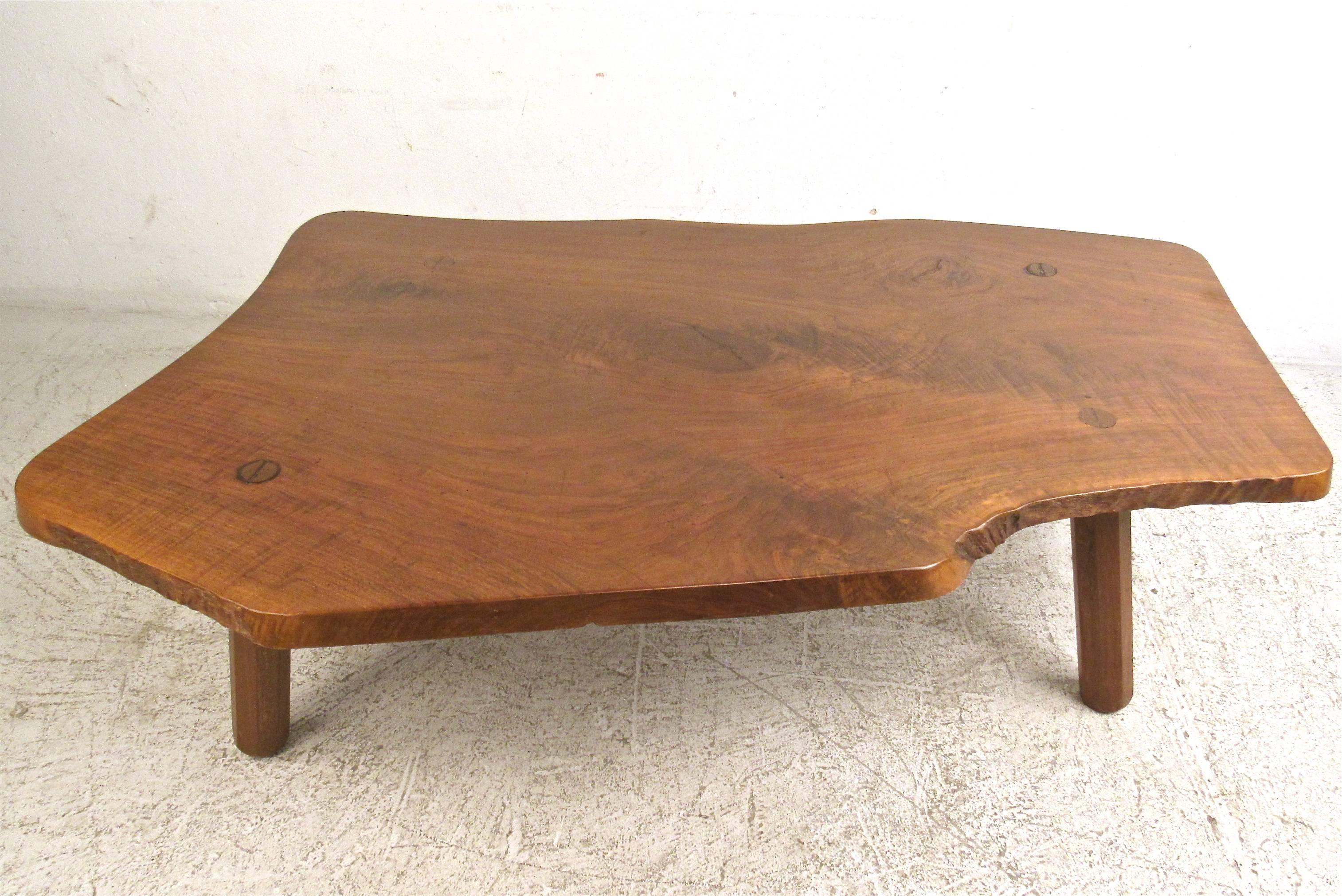 Mid-Century Modern Vintage Rustic Tree Slab Free Edge Coffee Table