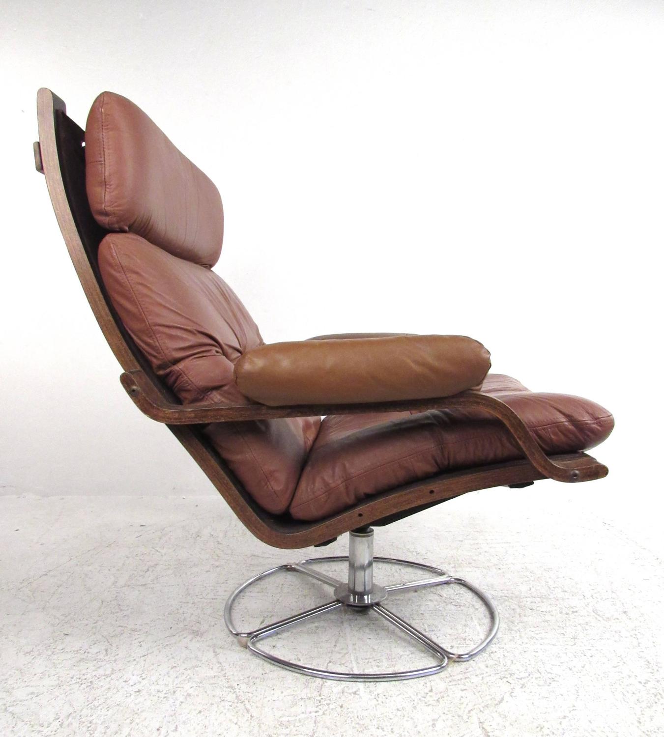 Vintage Leather Westnofa Style Swivel Lounge Chair with Ottoman at 1stdibs