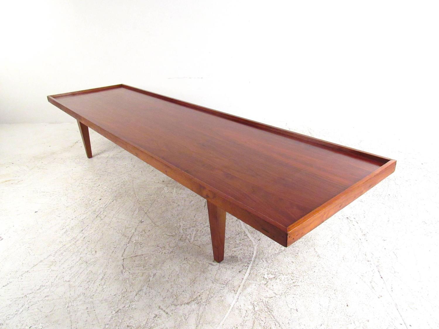 Long MidCentury Walnut Raised Edge Coffee Table at 1stdibs