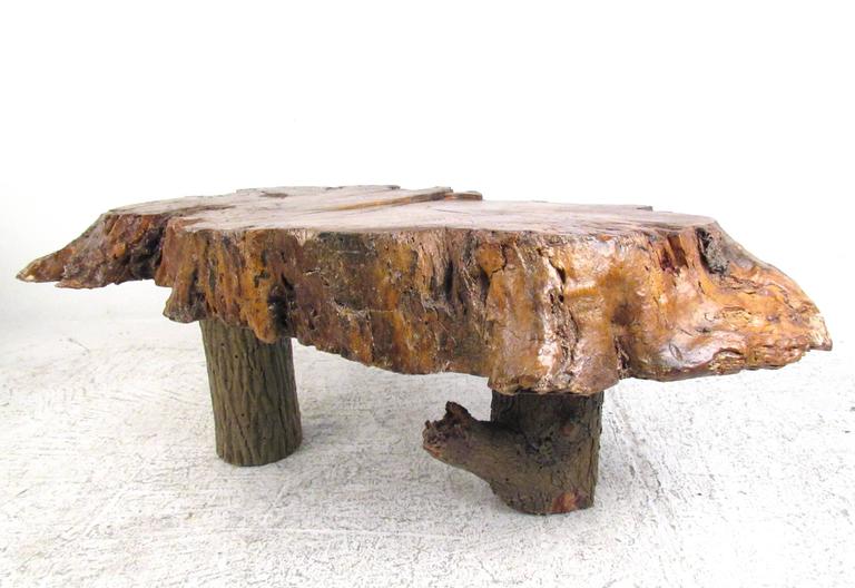 Vintage Rustic Free Edge Coffee Table Natural Wood Slab For Sale At 1stdibs